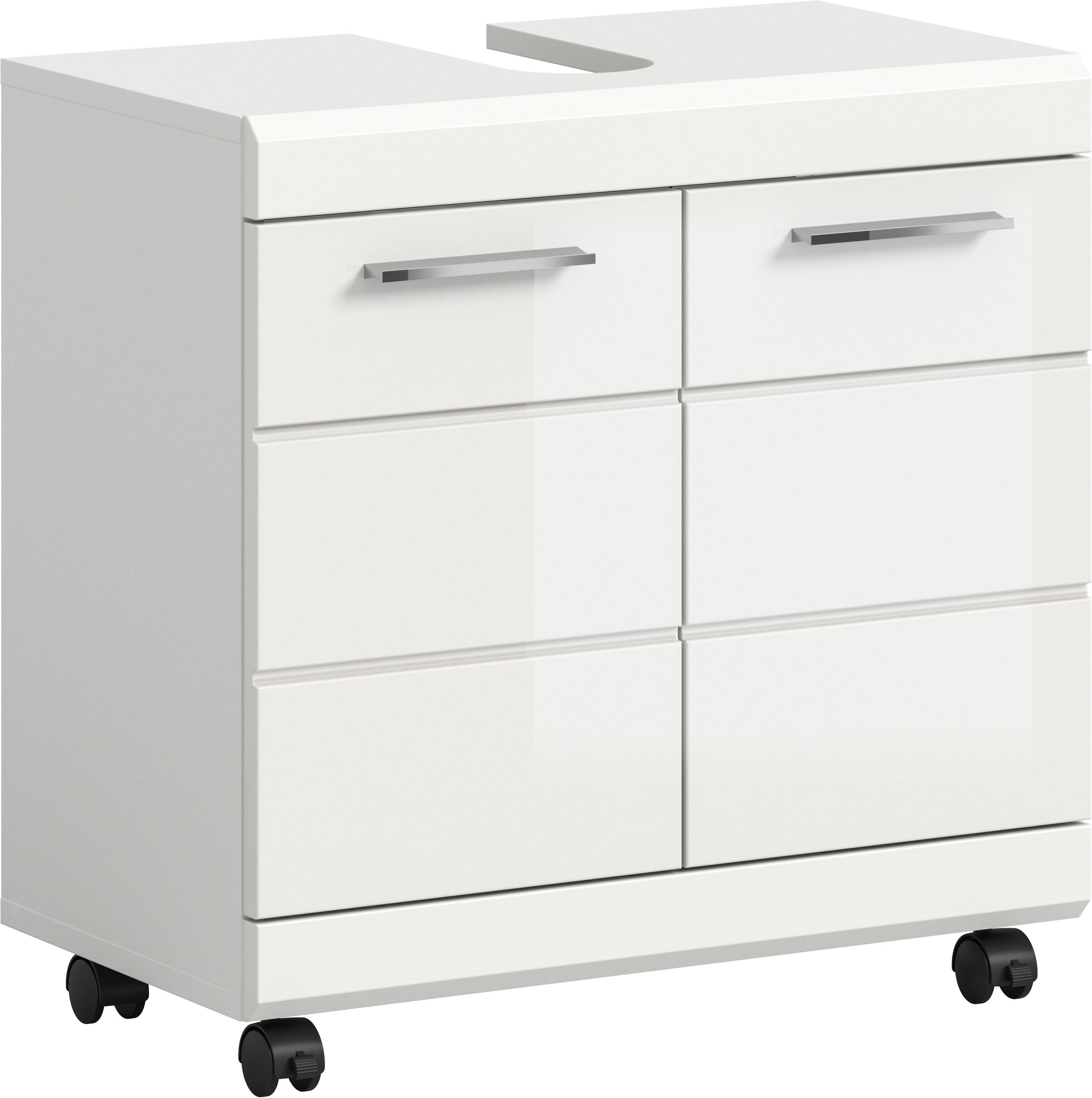 welltime Waschbeckenunterschrank "SIENA, Breite 60cm, 2 Türen, auf Rollen, MDF-Front" TOPSELLER, mit Siphonausschnitt 10x25 cm, in verschiedenen Farben erhältlich, Badmöbel, Badschrank, Kommode, Bad