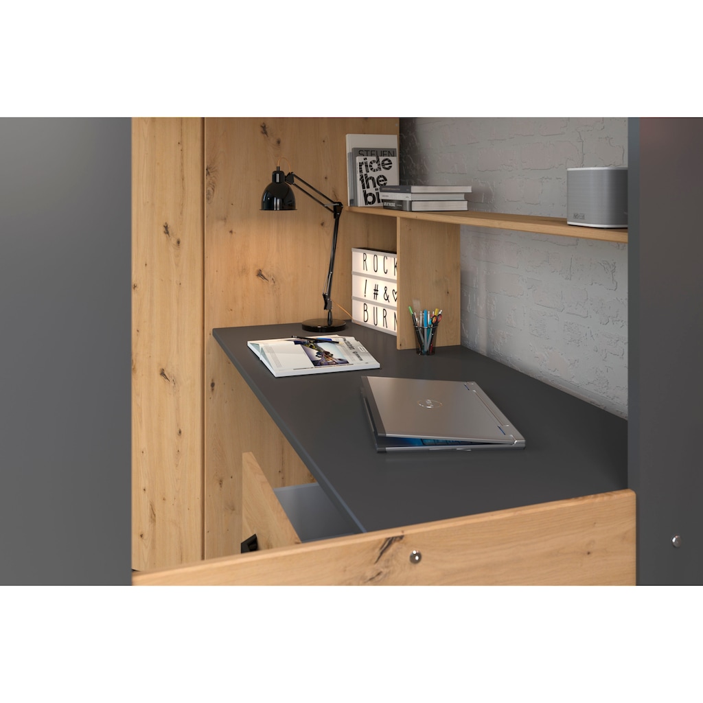 Parisot Hochbett »Heavy«, mit integrierten Kleiderschrank, Schreibtisch und Leiter, viele Ablageflächen