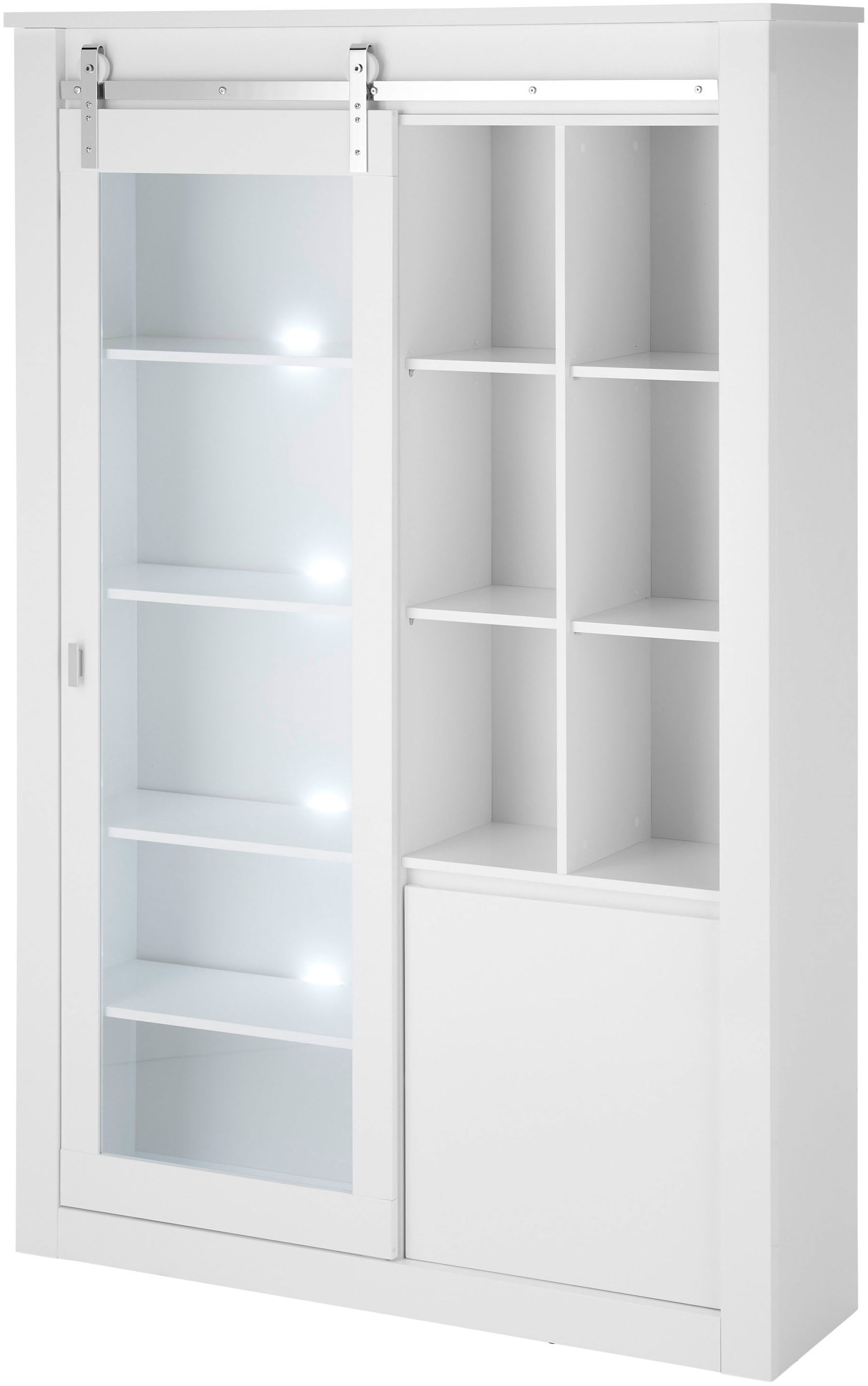 Home affaire Vitrine »Daytona, moderner Hochschrank, Glasvitrine in Weiß Hochglanz« mit Schiebetürenbeschlag in Chrom-Optik, ausreichend Stauraum