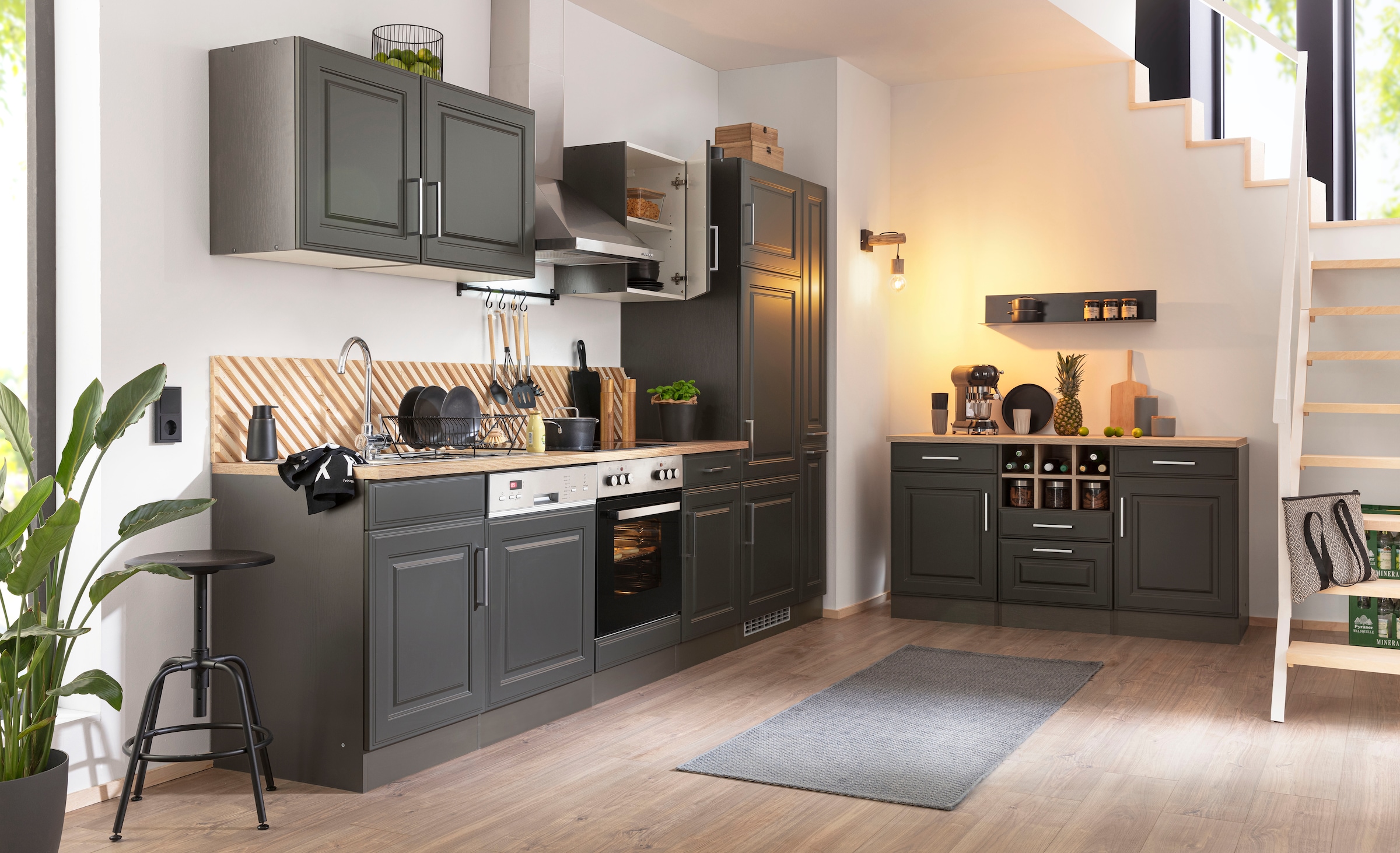 KOCHSTATION Unterschrank »KS-Stockholm«, 150 cm breit, hochwertige MDF-Fronten mit Fräsung, viel Stauraum