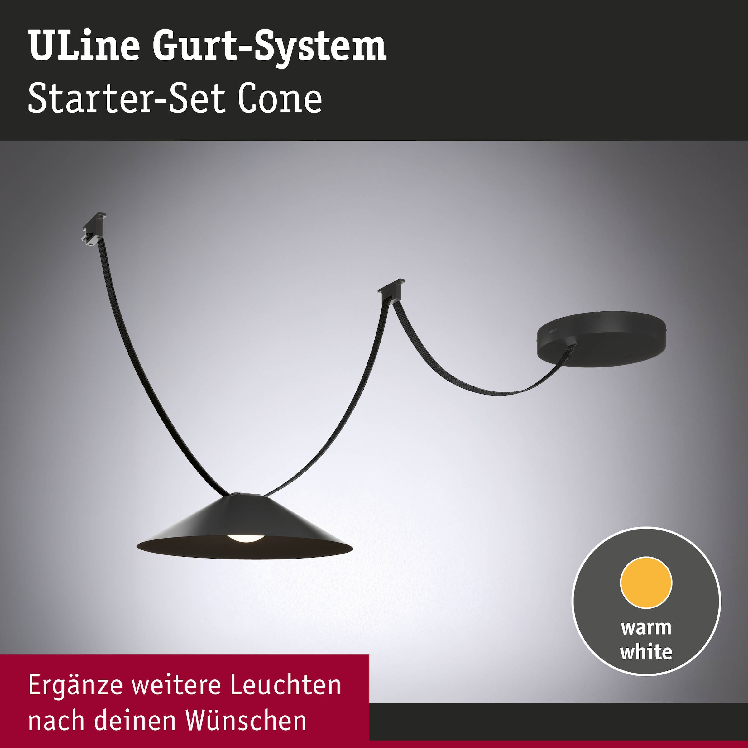 Paulmann Hängeleuchte »ULine Gurt Belt  Starterset 5m 12W Schwarz« 11 Stk. Warmweiß