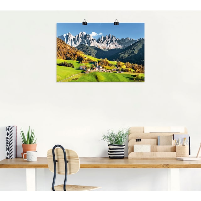 Artland Wandbild »Alpen Berge Santa Maddalena«, Berge & Alpenbilder, (1  St.), als Alubild, Outdoorbild, Leinwandbild, Poster in verschied. Größen  auf Raten kaufen