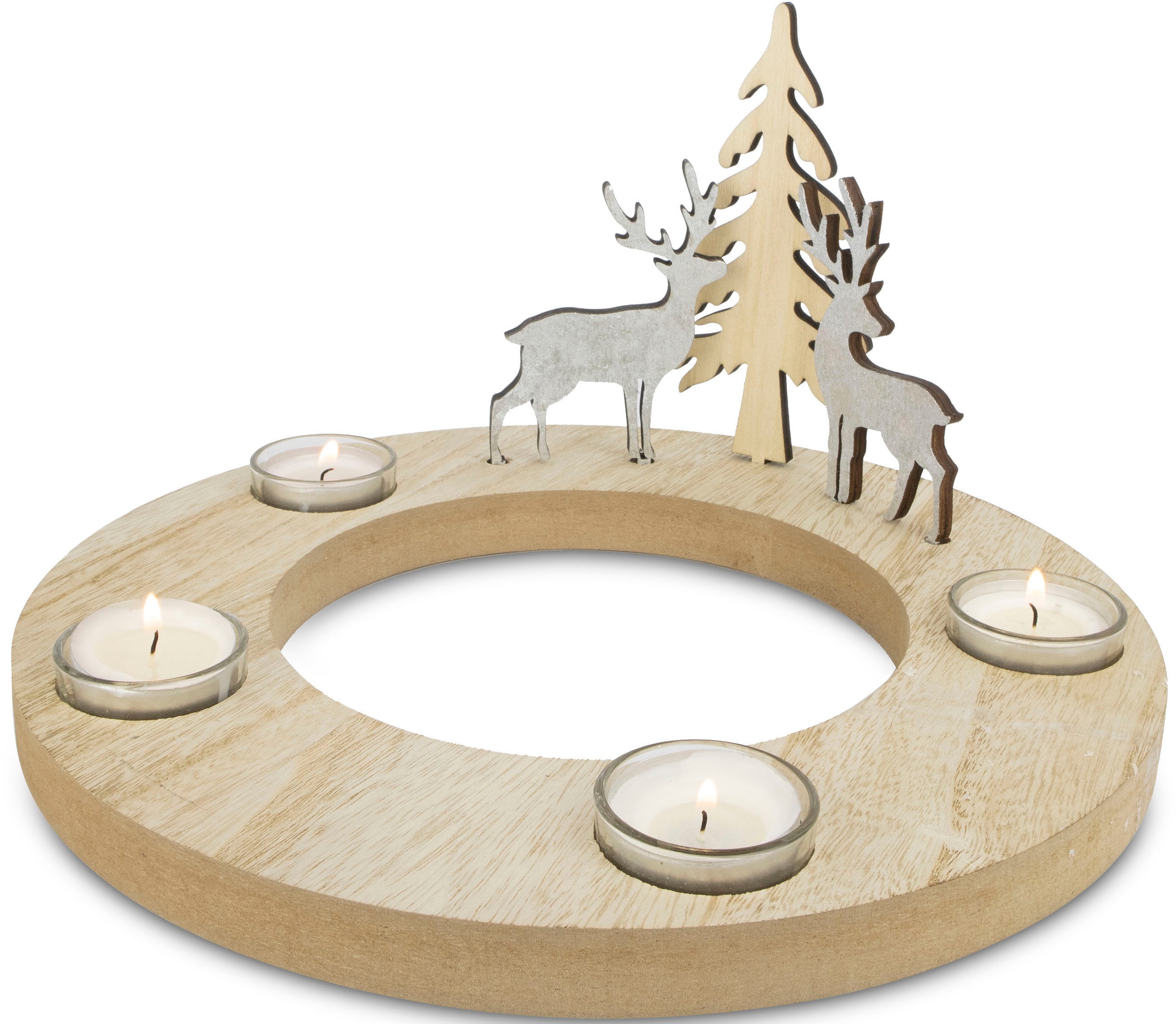 cm home Juna (1 Weihnachtsdeko, 4 my online Gläsern, ca. 29,5 Adventskranz aus Adventsleuchter »Kerzenhalter Holz«, Ø St.), mit kaufen