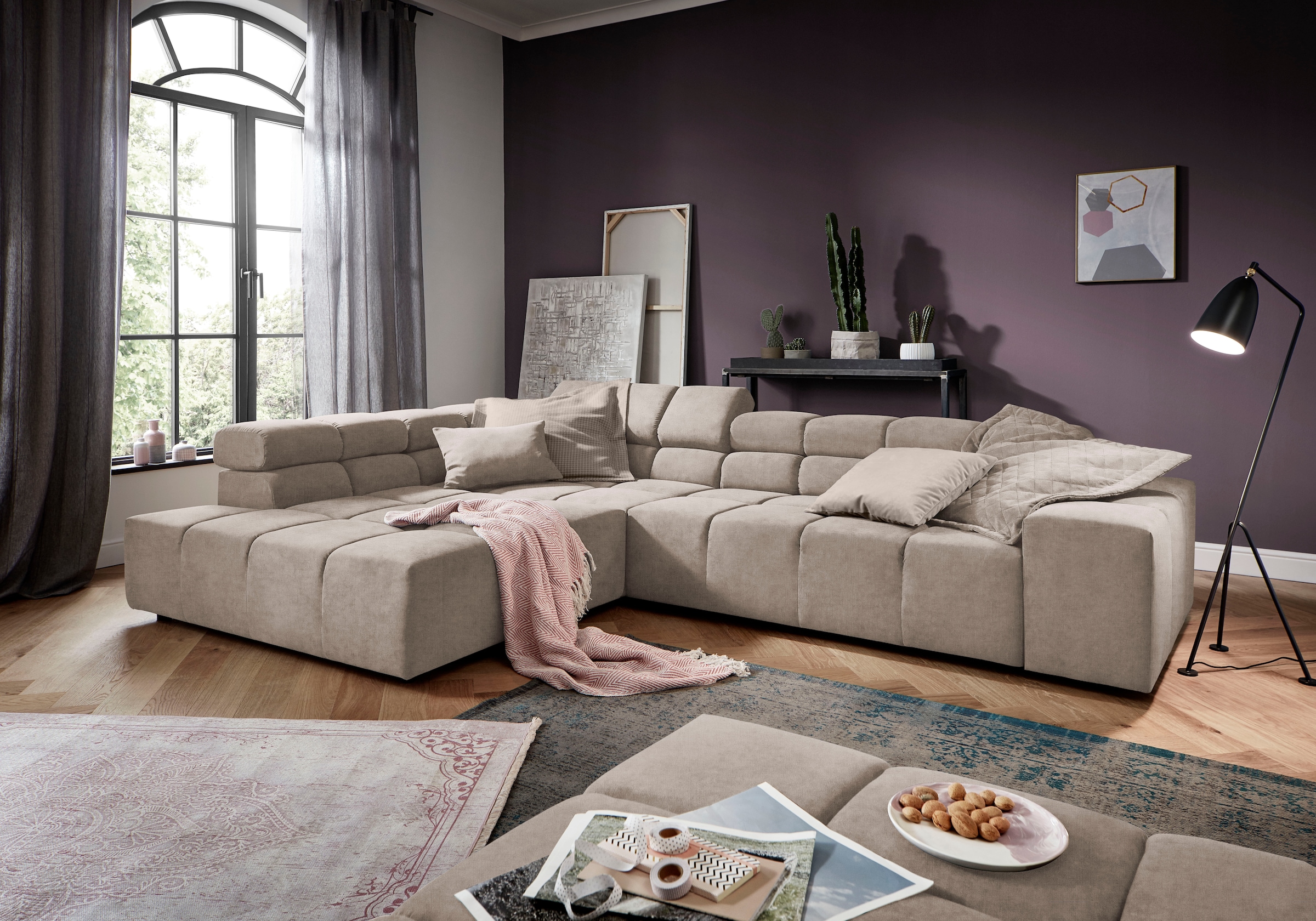 INOSIGN Ecksofa »Ancona incl. Kopfteilverstellung, Breite 319cm, L-Form«, wahlweise motorische Sitztiefenverstellung, auch in Cord + Easy Care