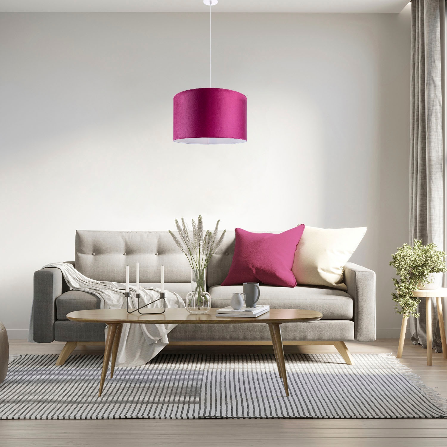 Paco Home Pendelleuchte »Hugo uni Color« E27 Wohnzimmer Lampenschirm aus Velour Unifarben Deko E27 Kabel 1,5m