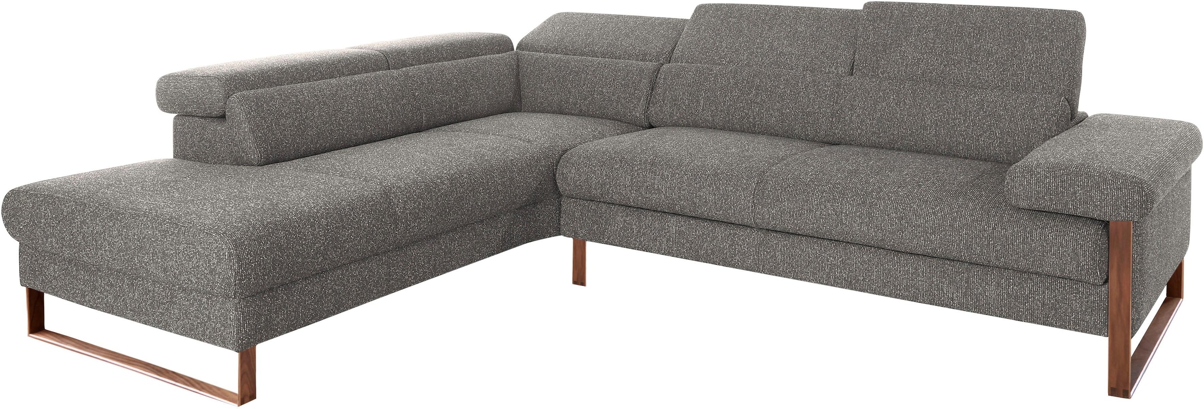 W.SCHILLIG Ecksofa »finn, Designsofa mit tollem Sitzkomfort, bequem, L-Form«, German Design Award 2016, Fußgestell Nussbaum natur, Breite 281 cm