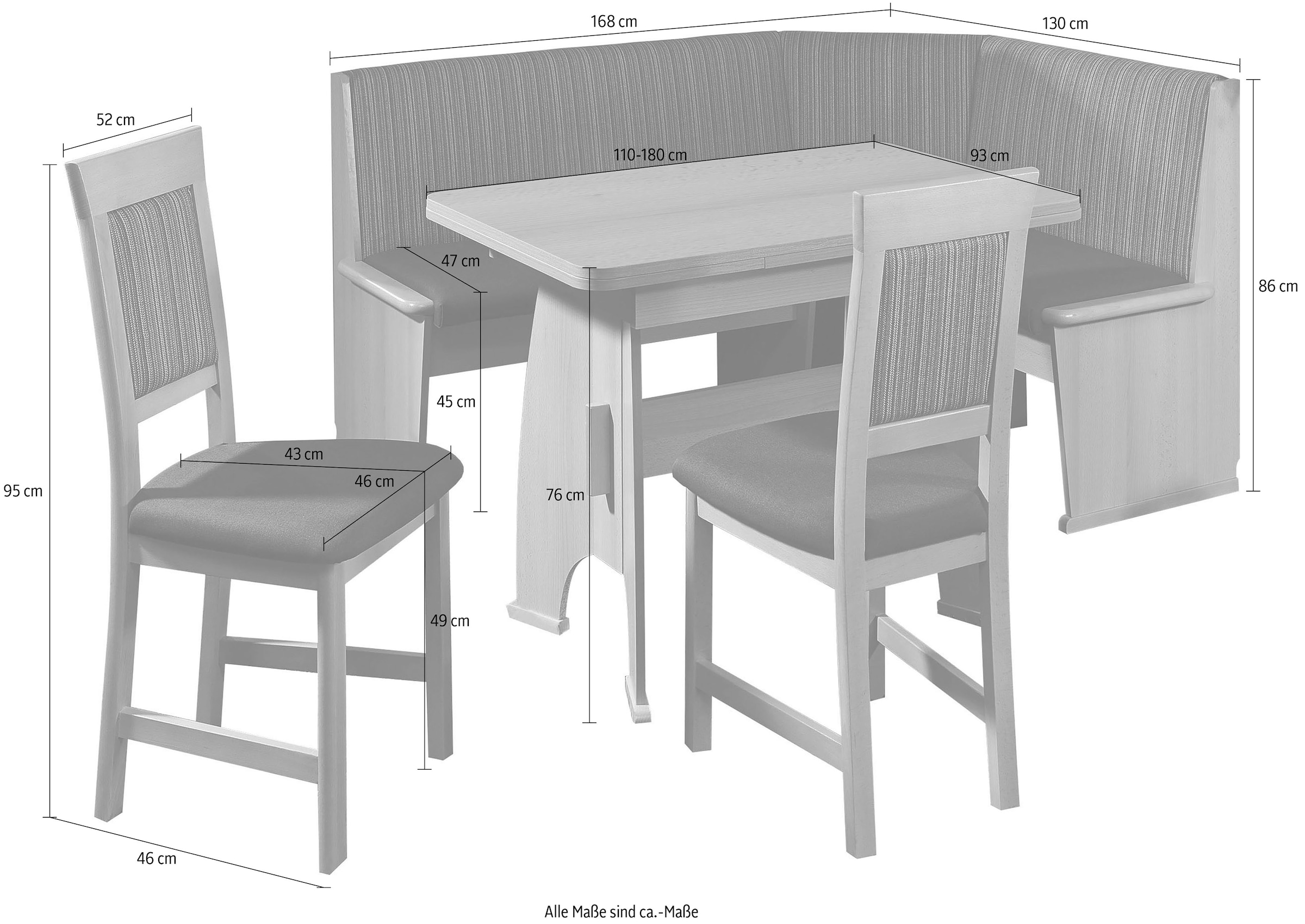 bestellen links Stühle 4), SCHÖSSWENDER (Set, Rechnung umstellbar, »Imola«, Auszug Eckbankgruppe 110(180)cm, rechts und Eckbank auf massiv