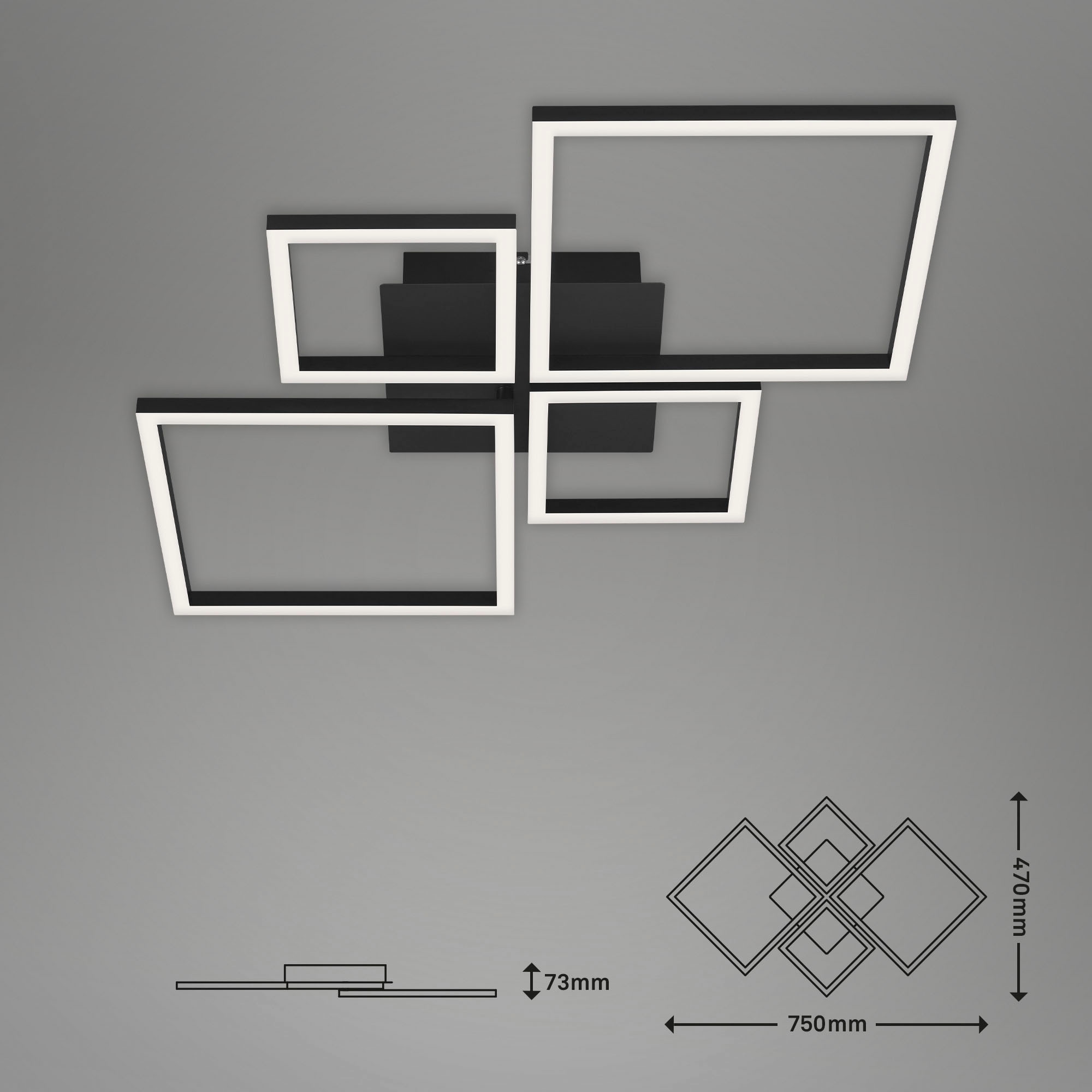Briloner Leuchten LED Deckenleuchte »3128015 FRAME« LED-Board Warmweiß Deckenlampe, 75x47x7,3cm, Schwarz, 48W, Wohnzimmer, Schlafzimmer