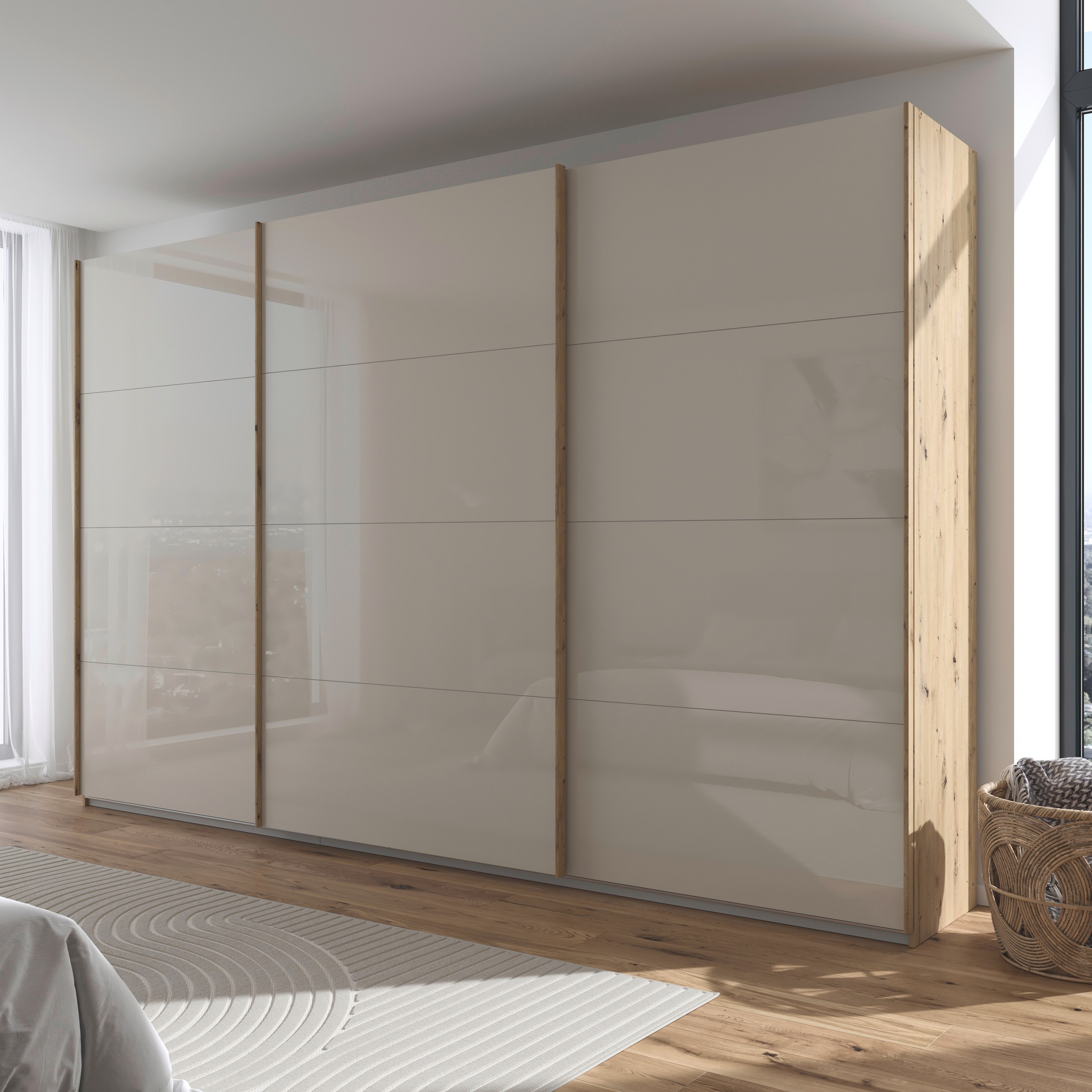 rauch Schwebetürenschrank »Kleiderschrank Kleiderschränke Schrank Garderobe AGORDO mit Glasfront«, durchdachte Innenausstattung, in 4 Breiten und 2 Höhen MADE IN GERMANY