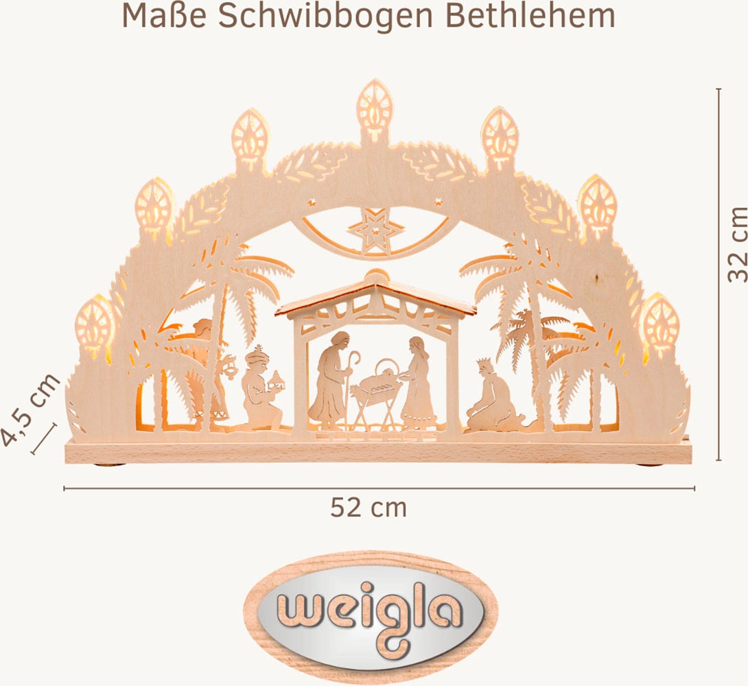 Weigla LED Schwibbogen »Bethlehem, Holz Lichterbogen, NATUR, Christi Geburt, Made in Germany« 1 Stk. Erzgebirge garantiert, Weihnachtsdeko Innen, Weihnachtsbeleuchtung