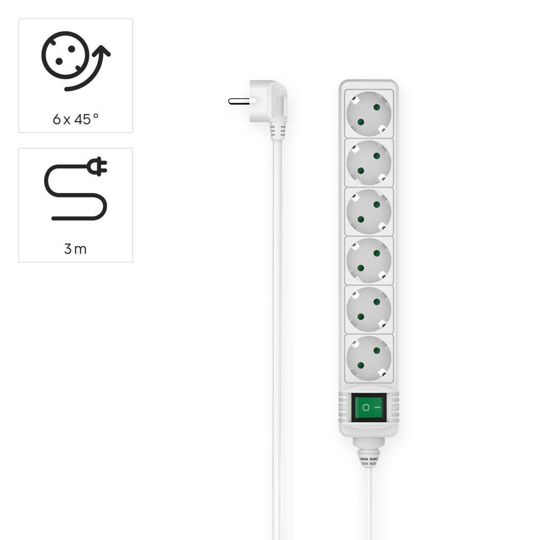 Hama Steckdosenleiste »Steckdosenleiste 6 fach, mit Schalter, Mehrfachsteckdose, 3 m«, 6-fach, (Ein- / Ausschalter-Schalterbeleuchtung Schutzkontaktkupplung Kabellänge 3 m)