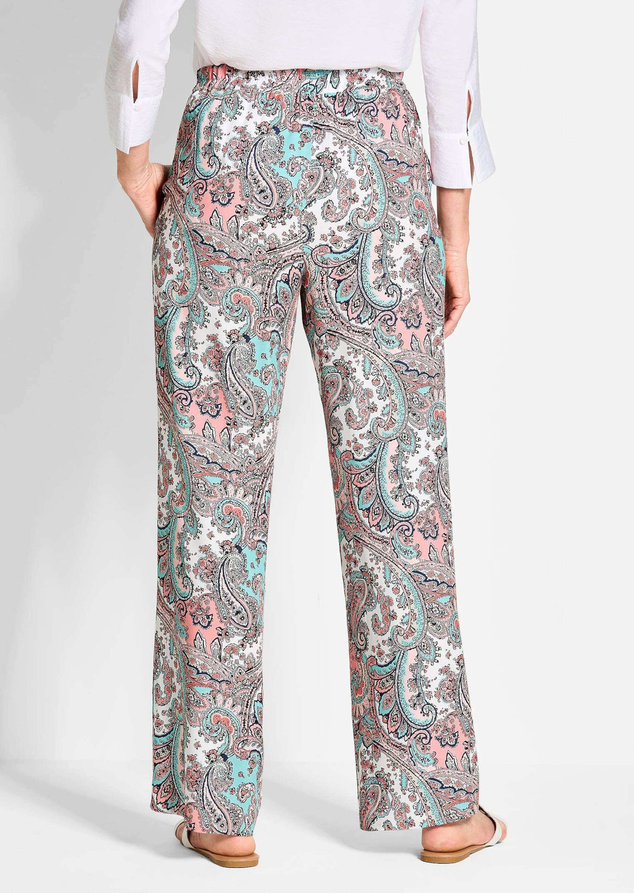 GOLDNER Stoffhose »Kurzgröße Lange Viskose Schlupfhose mit Paisley-Print und weitem Bein«