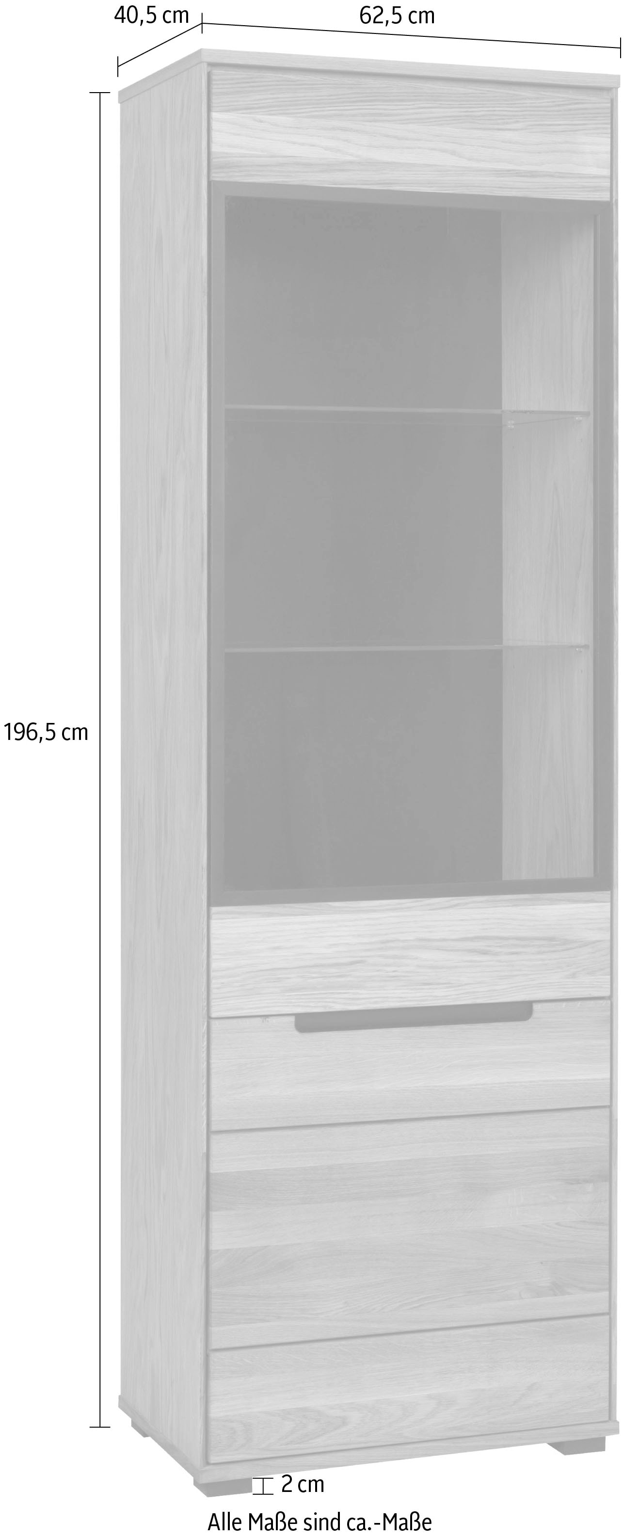 Home affaire Vitrine »Vitrine B/T/H: 62,5/40,5/196,5 cm« Aluglasturen in schwarz, Eiche teilmassiv