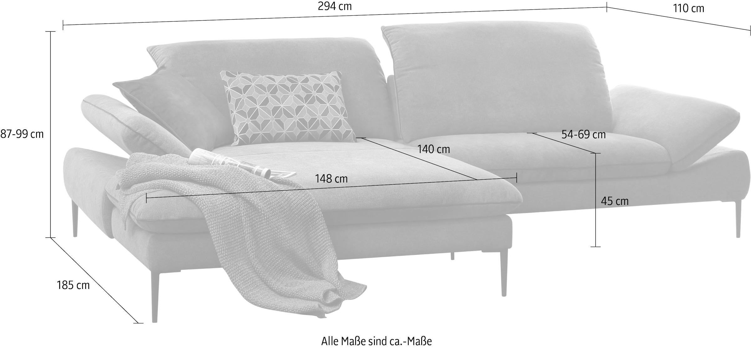 W.SCHILLIG Ecksofa »enjoy&MORE«, in Living coral, Füße schwarz pulverbeschichtet, Breite 294 cm