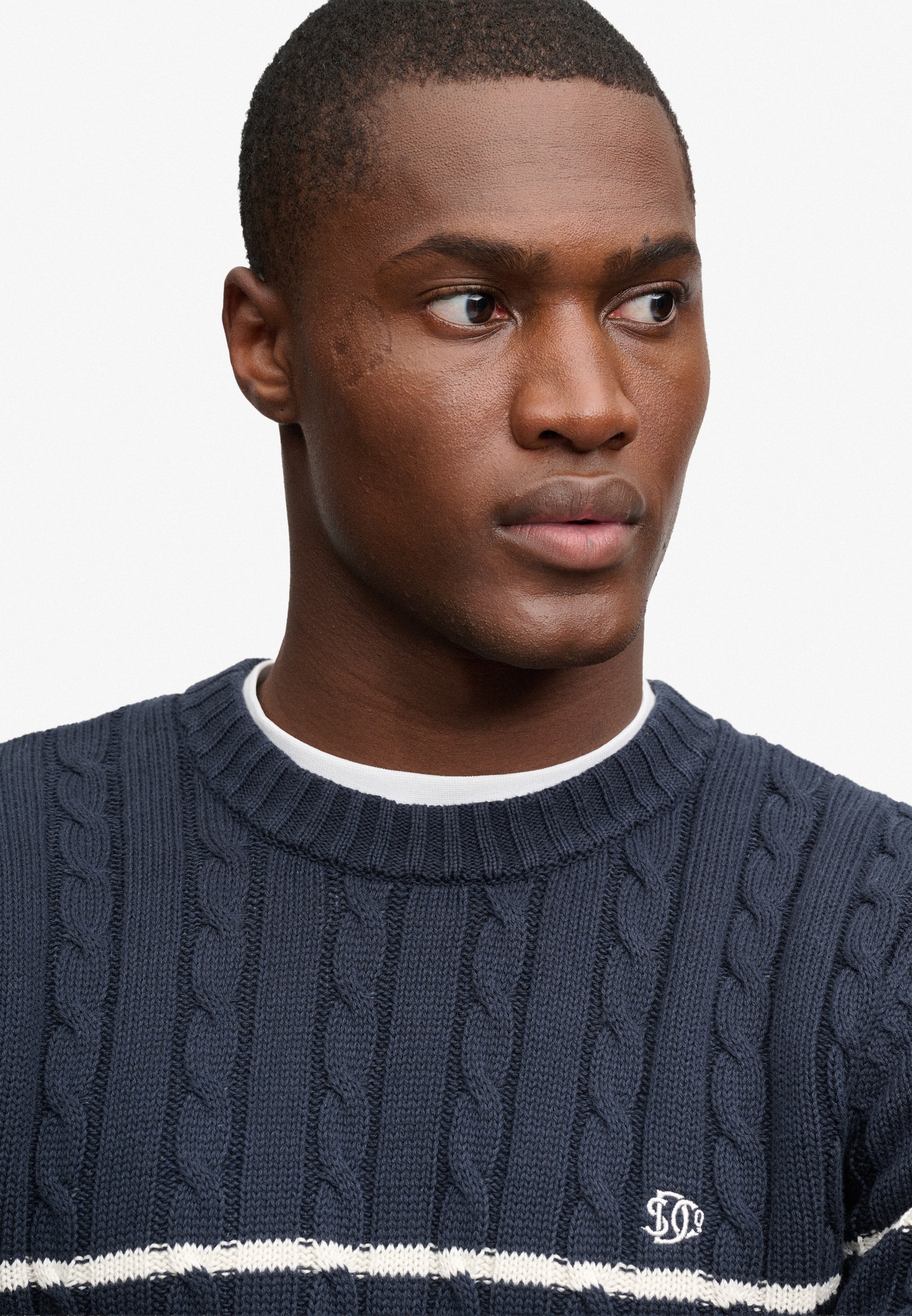 Superdry Rundhalspullover »COTTON STRIPE CABLE JUMPER« Baumwolle, slim fit