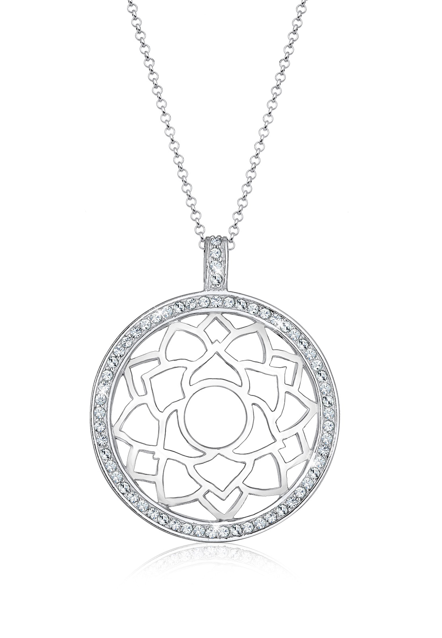 Elli Premium Lange Kette »Halskette Anhänger Ornament Glas Kristalle Weiß 925 Sterling Silber«