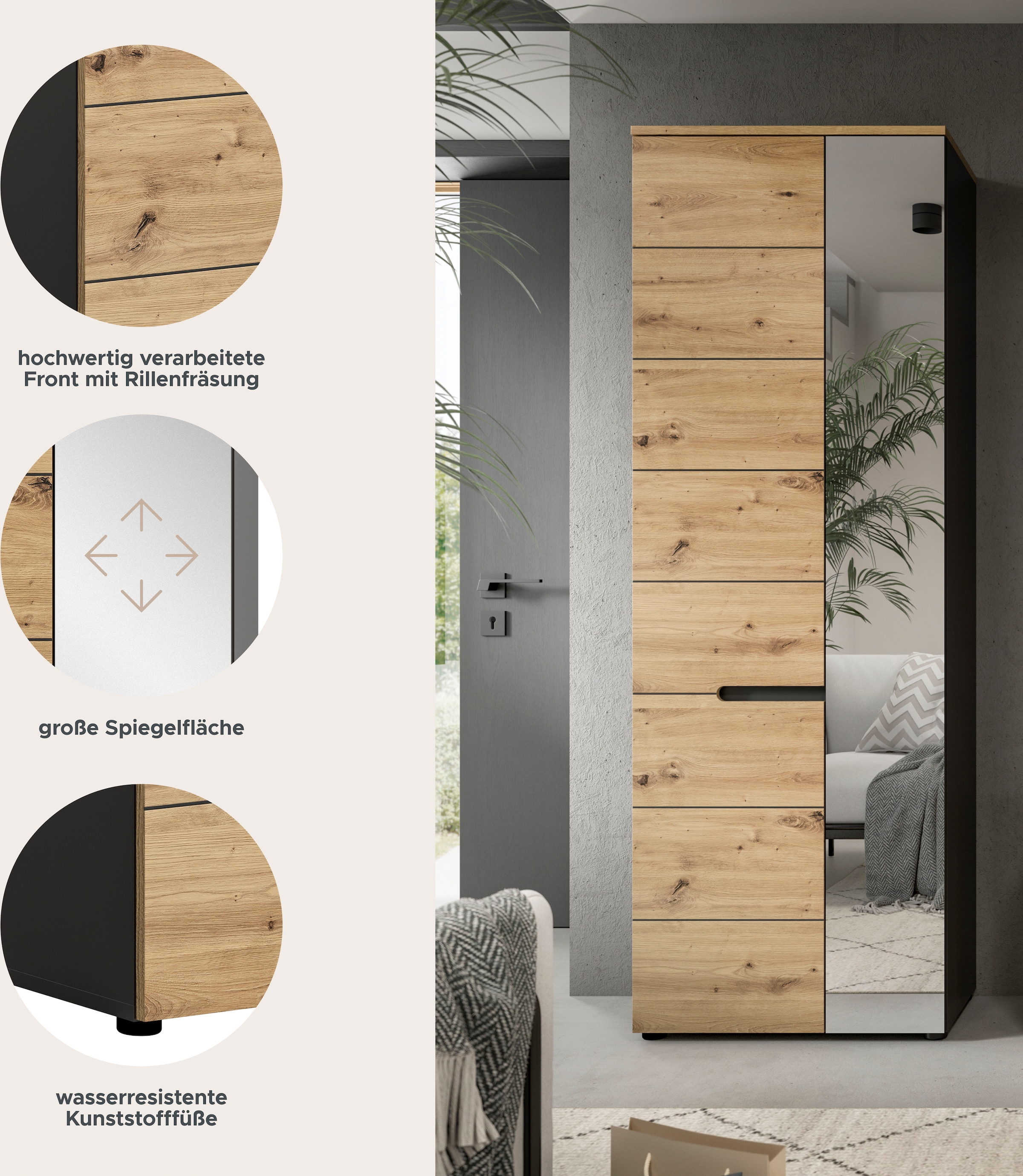 INOSIGN Garderobenschrank »REHAT, TOPSELLER!, Höhe 190cm, 2 Türen, 6 Fächer, 1 Kleiderstange«, Garderobe, Flurschrank, Dielenschrank, Kleiderschrank, Garderobenmöbel