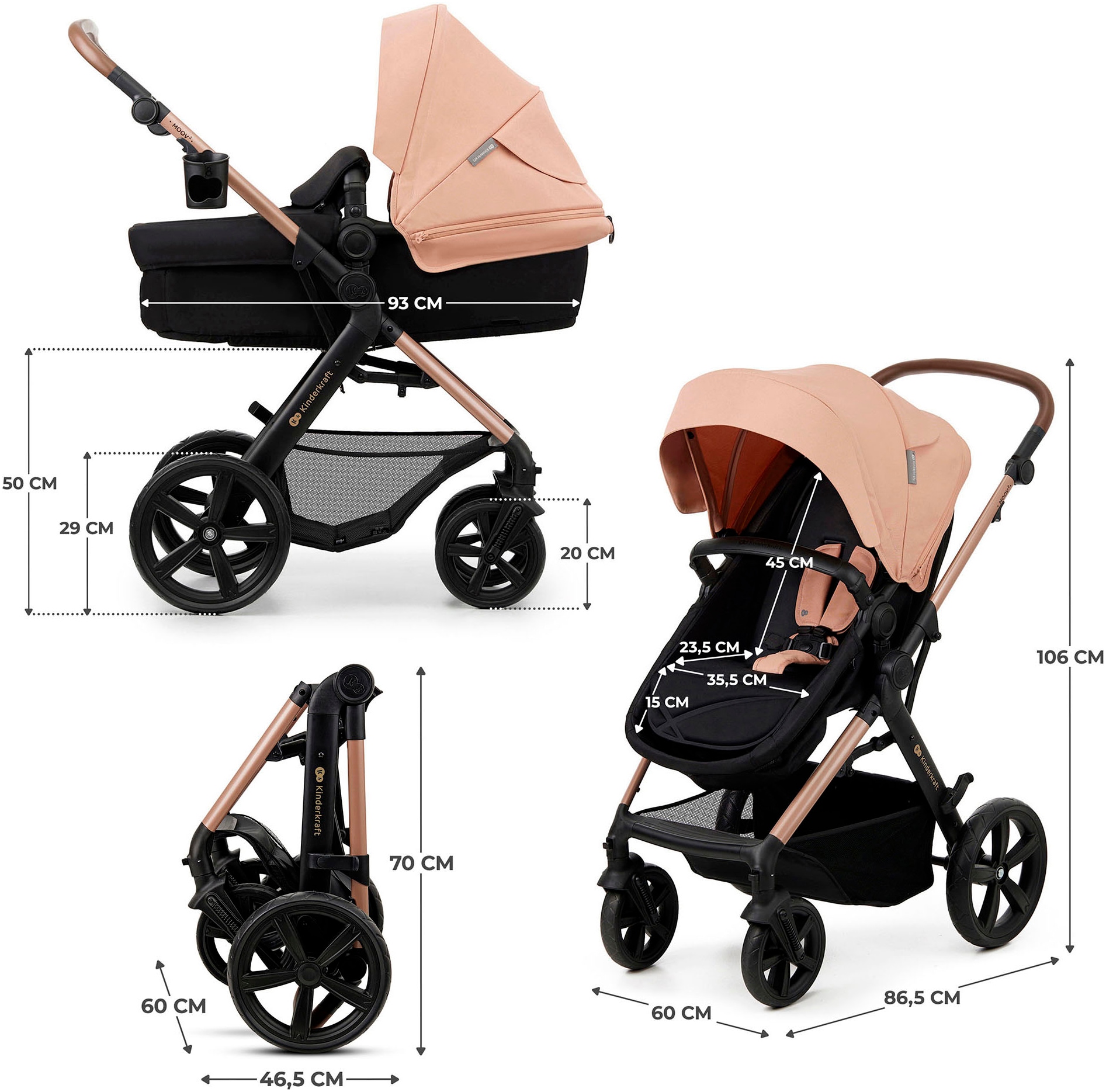 Kinderkraft Kombi-Kinderwagen »MOOV 2 4in1 EVA« 27 kg mit EVA-Rädern
