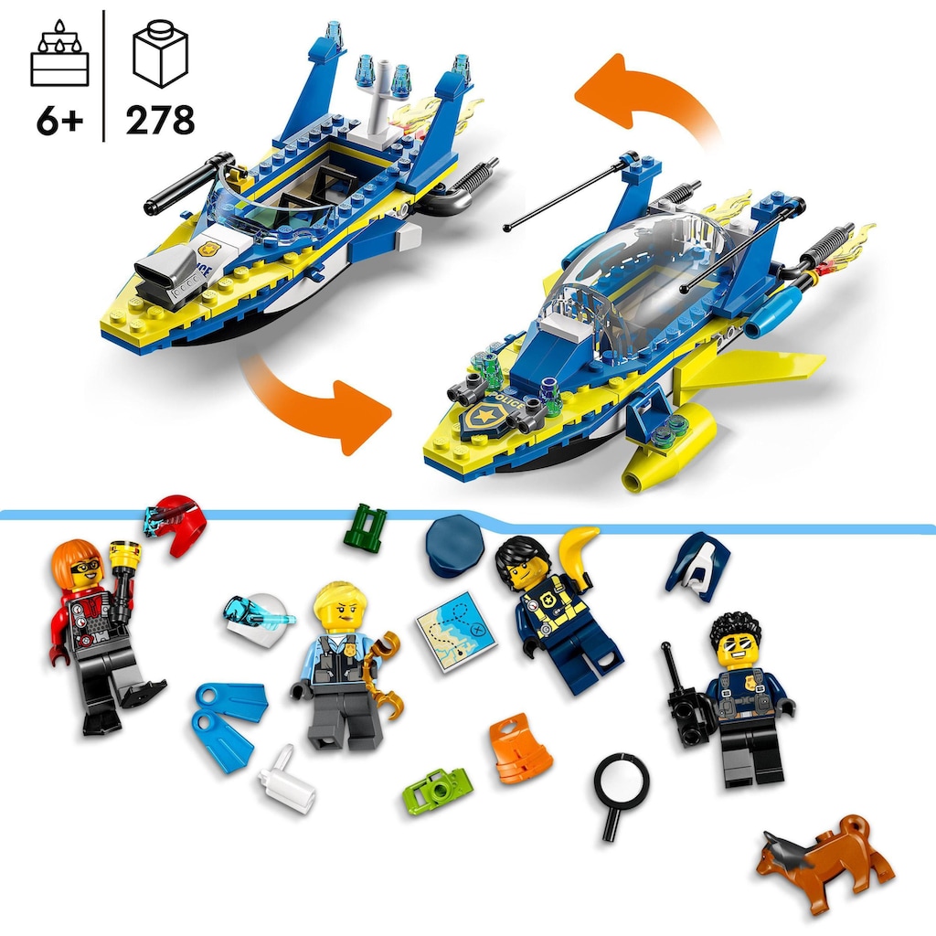 LEGO® Konstruktionsspielsteine »Detektivmissionen der Wasserpolizei (60355), LEGO® City«, (278 St.), Made in Europe