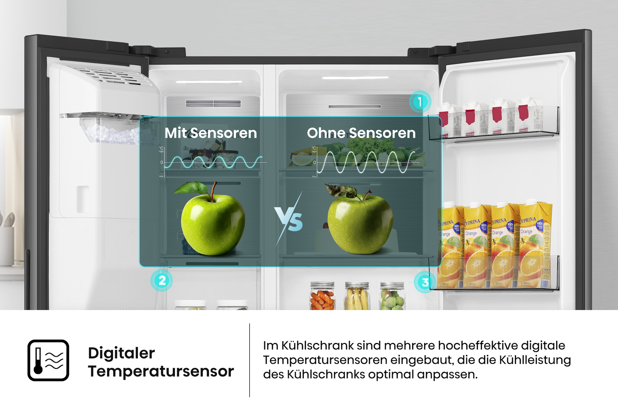 Hisense Side-by-Side »MS91528FC« 178,6 cm hoch 91,1 cm breit mit Wasser-/Eisspender, kein Festwasseranschluss dank Tank