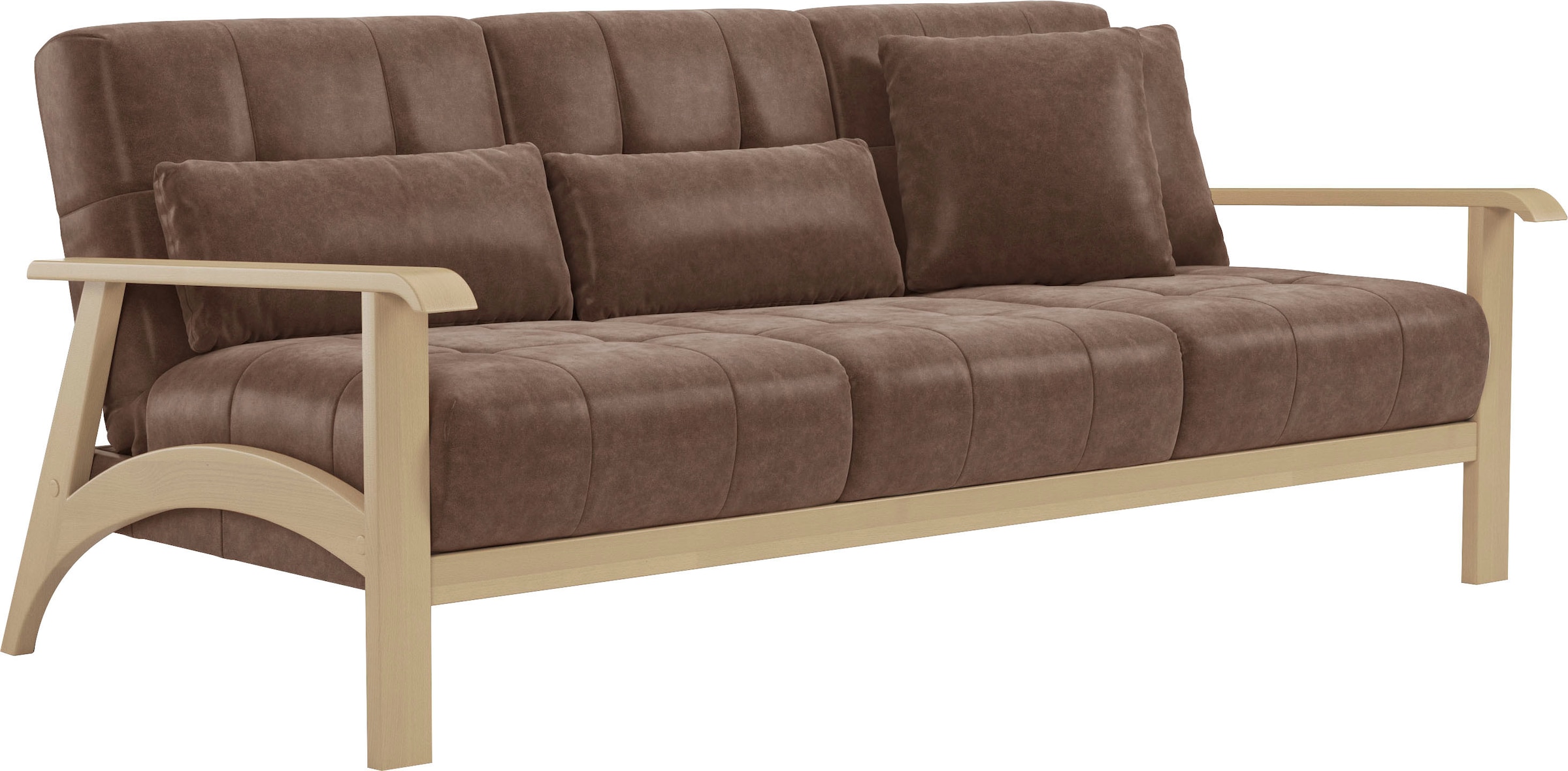 sit&more 3-Sitzer »Billund«, Armlehnen aus Buchenholz in natur, verschiedene Bezüge und Farben