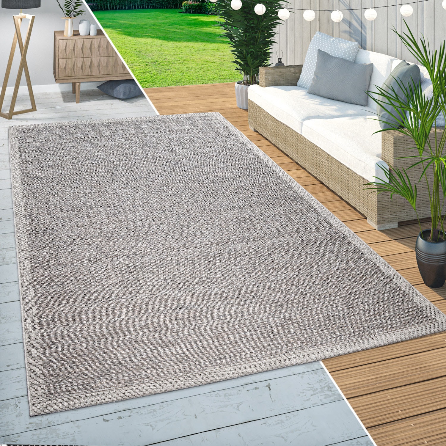 Paco Home Teppich »Vancouver melierte Optik, mit Bordüre, und Flachgewebe, rechteckig, In- geeignet Outdoor 161«