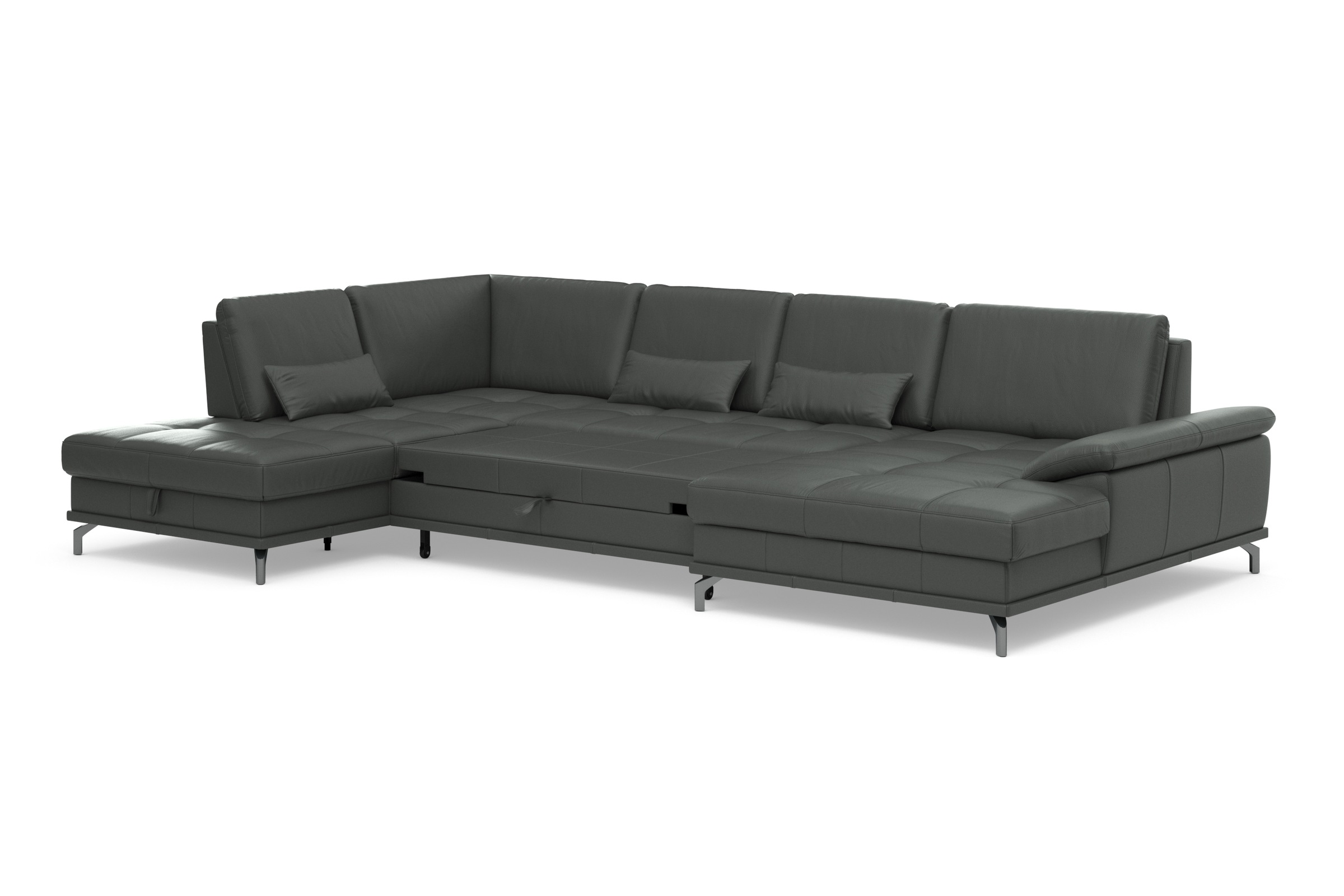 Places of Style Wohnlandschaft »Costello U-Form, mit Sitztiefenverstellung, Armteilverstellung und«, 3 Nierenkissen, optional Bettfunktion und Bettkasten