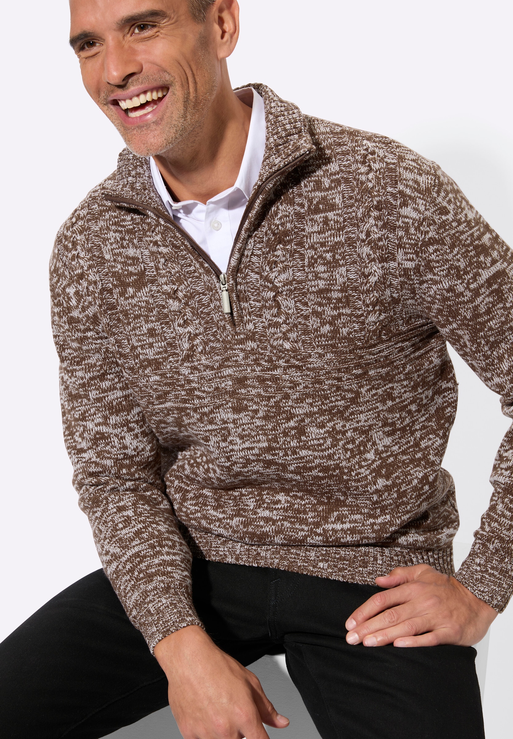 Sieh an! Troyer »Pullover Langarm-Pullover mit platziertem Zopfmuster«