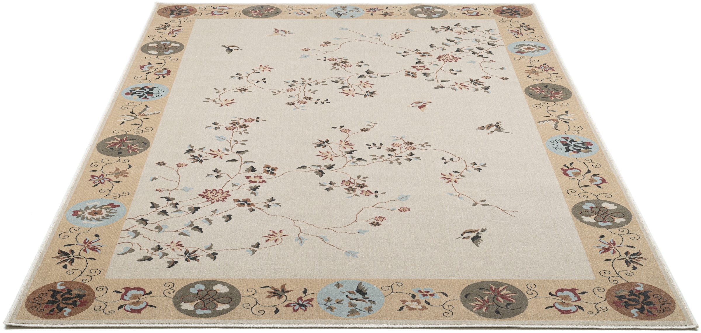 Gino Falcone Teppich »Cherina GF-130« rechteckig 8 mm Höhe zartes Blüten Design, mit Bordüre, leichter Glanz, 100 % Viskose