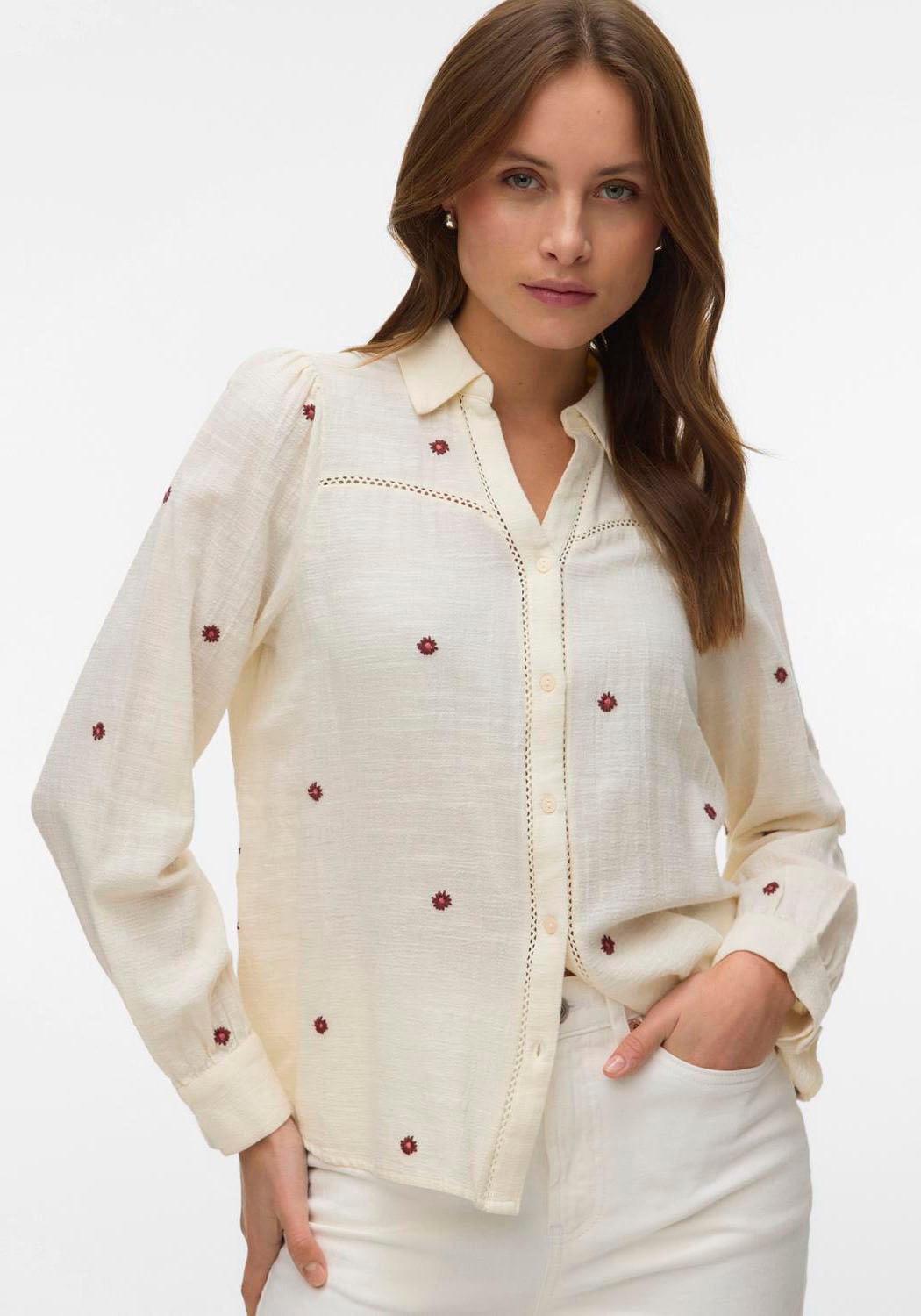 Vero Moda Langarmbluse »VMJILLIAN LS SHIRT WVN BTQ« Baumwolle