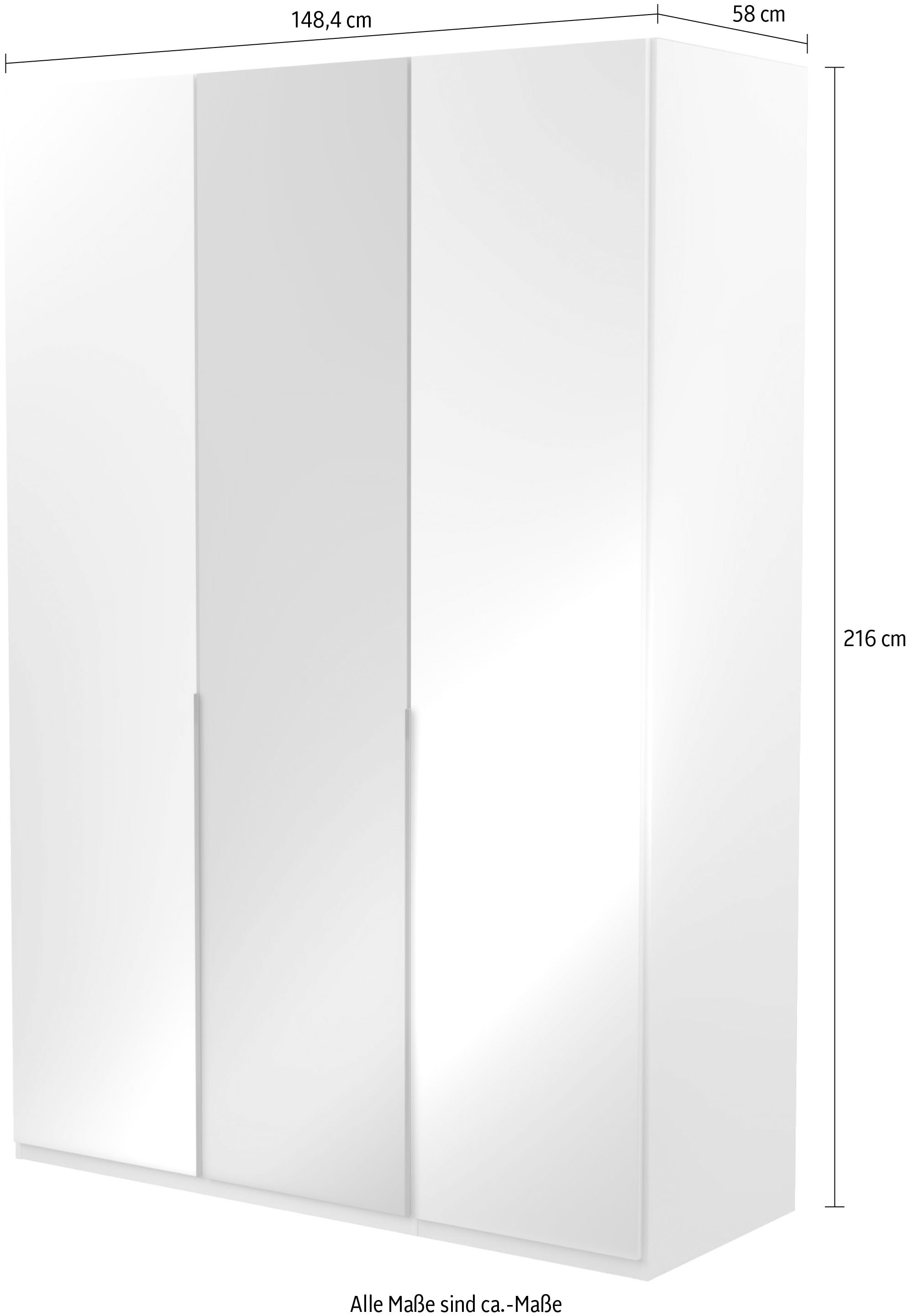 Musterring Kleiderschrank »San Diego, Kleiderschrank, Schrank, Garderobe, mit Glastüren« weiß, Türen gedämpft, 2 Höhen, mehrere Breiten, MADE IN GERMANY, 1 Stk. tlg. 3-türig (gedämpft), 4 Böden, 2 Kleiderstangen, Chromgriffe