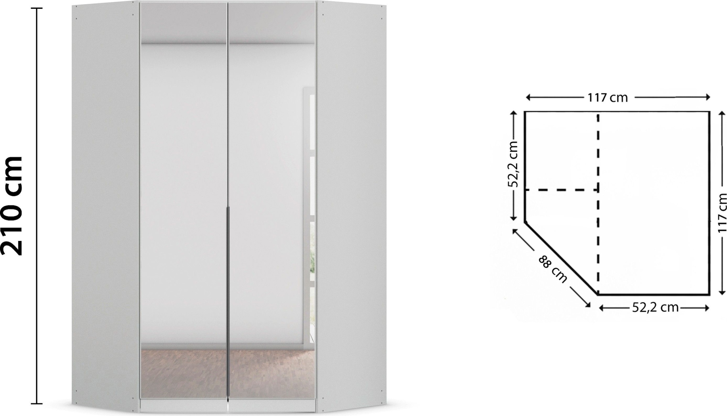 rauch Eckkleiderschrank »Kleiderschrank Schrank Ankleidezimmer Schlafzimmer Garderobe AGORDO«, (in zwei Griff-Farben), mit Spiegeltüren, voll ausgestattet mit viel Stauraum MADE IN GERMANY