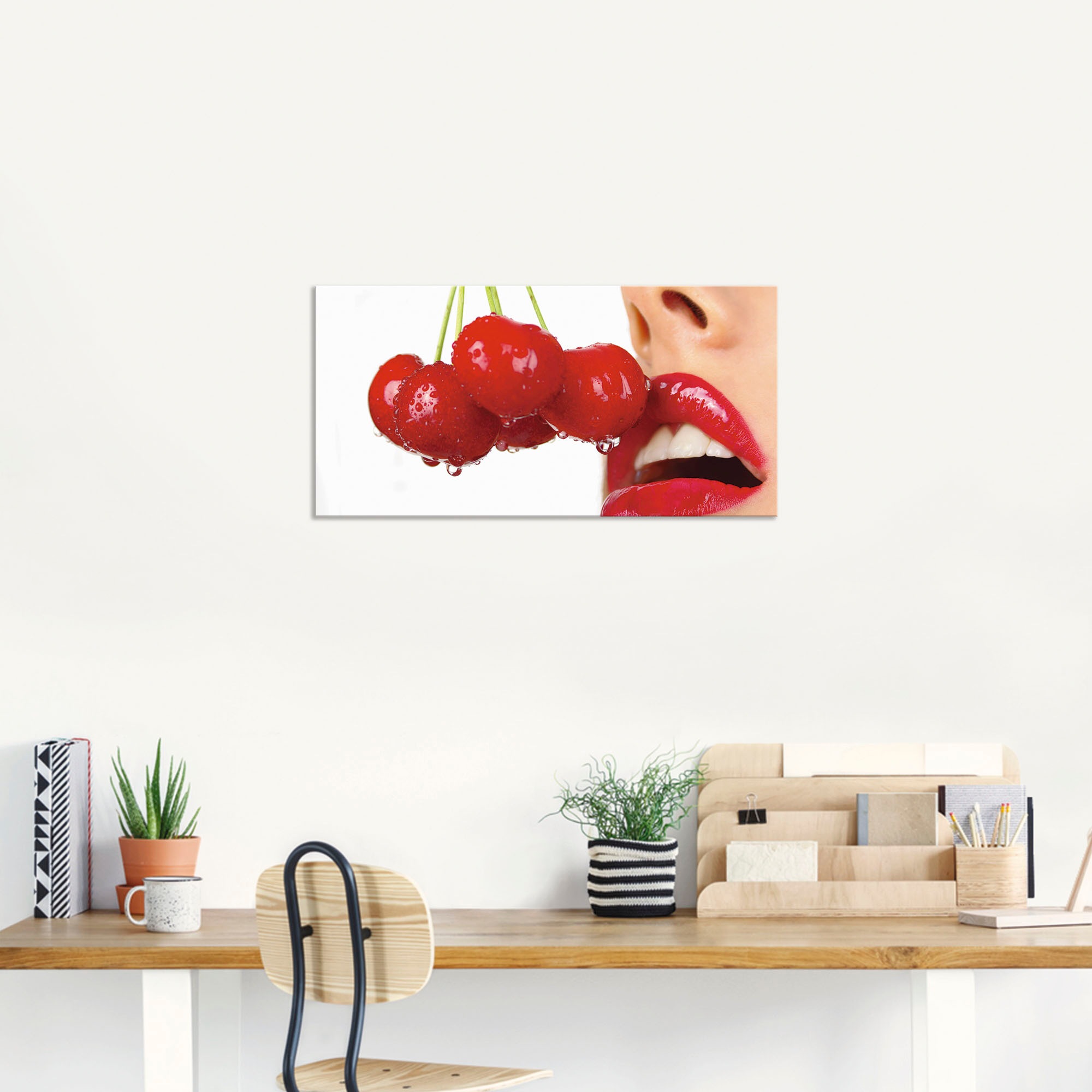 Artland Wandbild »Bild von Kirschen und Lippen auf weiß«, Lebensmittel, (1 St.), als Alubild, Leinwandbild, Wandaufkleber oder Poster in versch. Größen