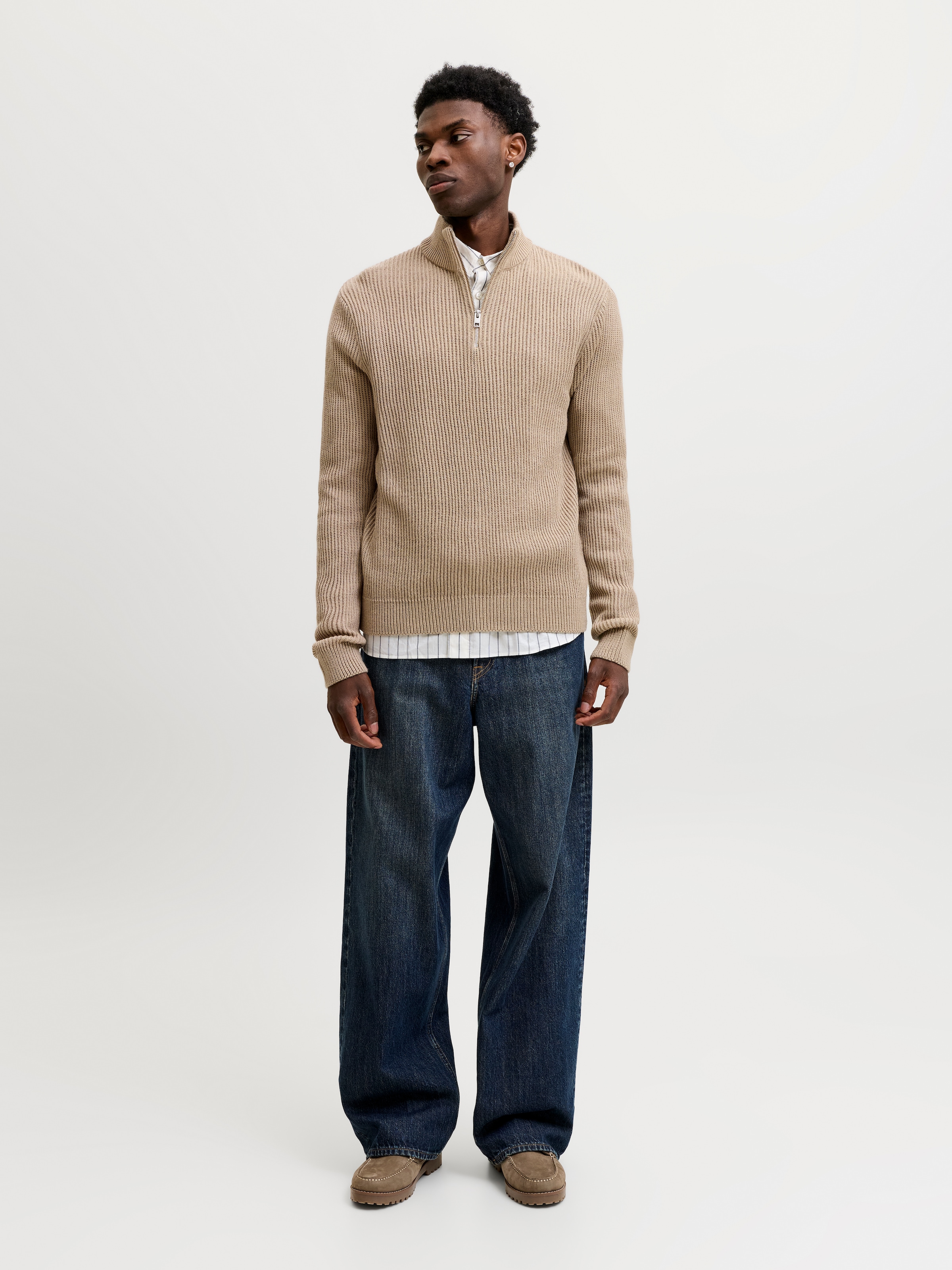 Jack & Jones Troyer »JJPANNEL KNIT HALF ZIP AW26« Materialmix, regular fit