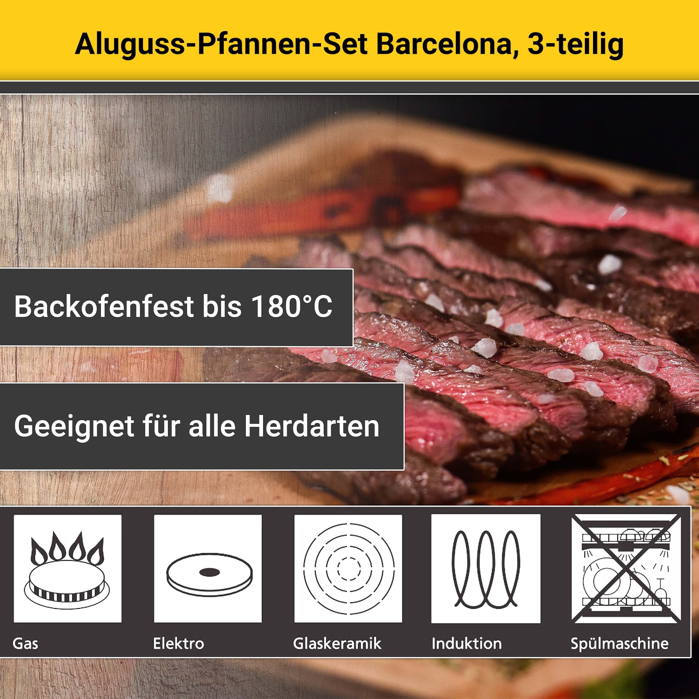 Krüger Pfannen-Set »Barcelona« Aluminiumguss Set, 3 Stk. tlg. Ø 20/24/28 cm, Induktion