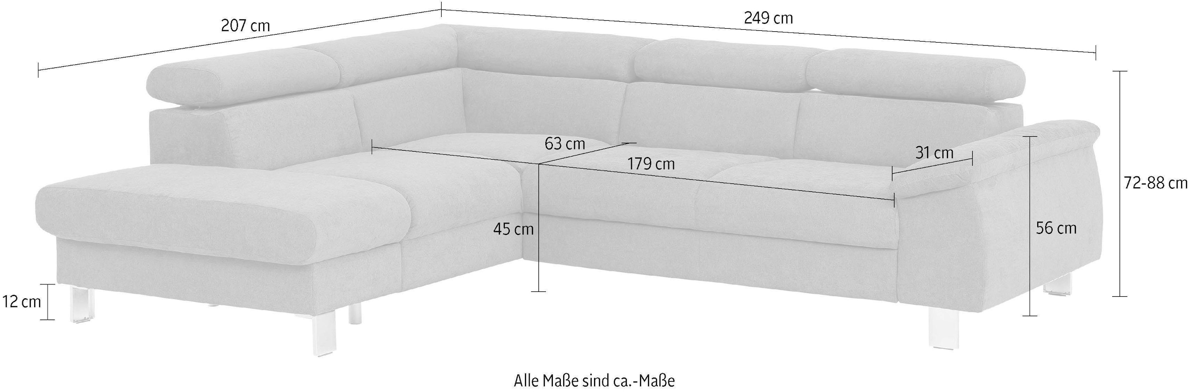 COTTA Polstergarnitur »Komaris L-Form«, (Set), Set bestehend aus: Ecksofa mit Kopfteilverstellung & Hocker