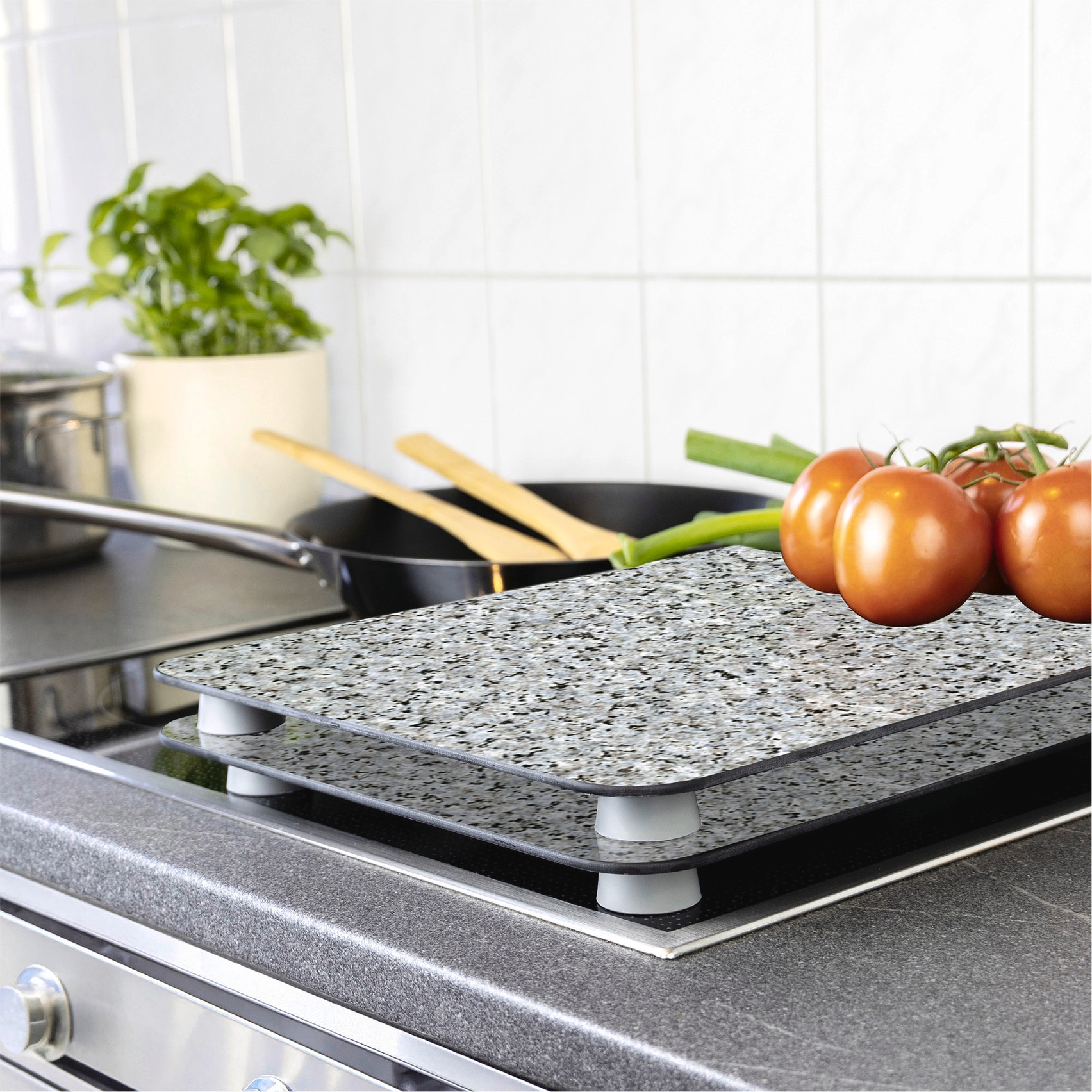 WENKO Herd-Abdeckplatte »Universal Modell Granit«, (Set, 2 tlg.), Herdabdeckung für alle Herdarten, kratzfest, mit rutschfesten Füßen