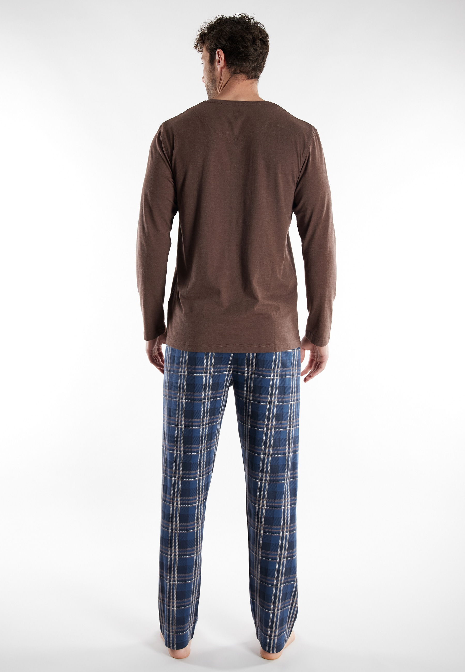 TOM TAILOR Schlafanzug »Rhodos« 2 tlg. karierte Hose, lange Ärmel, Cotton-Mix, elastischer Bund