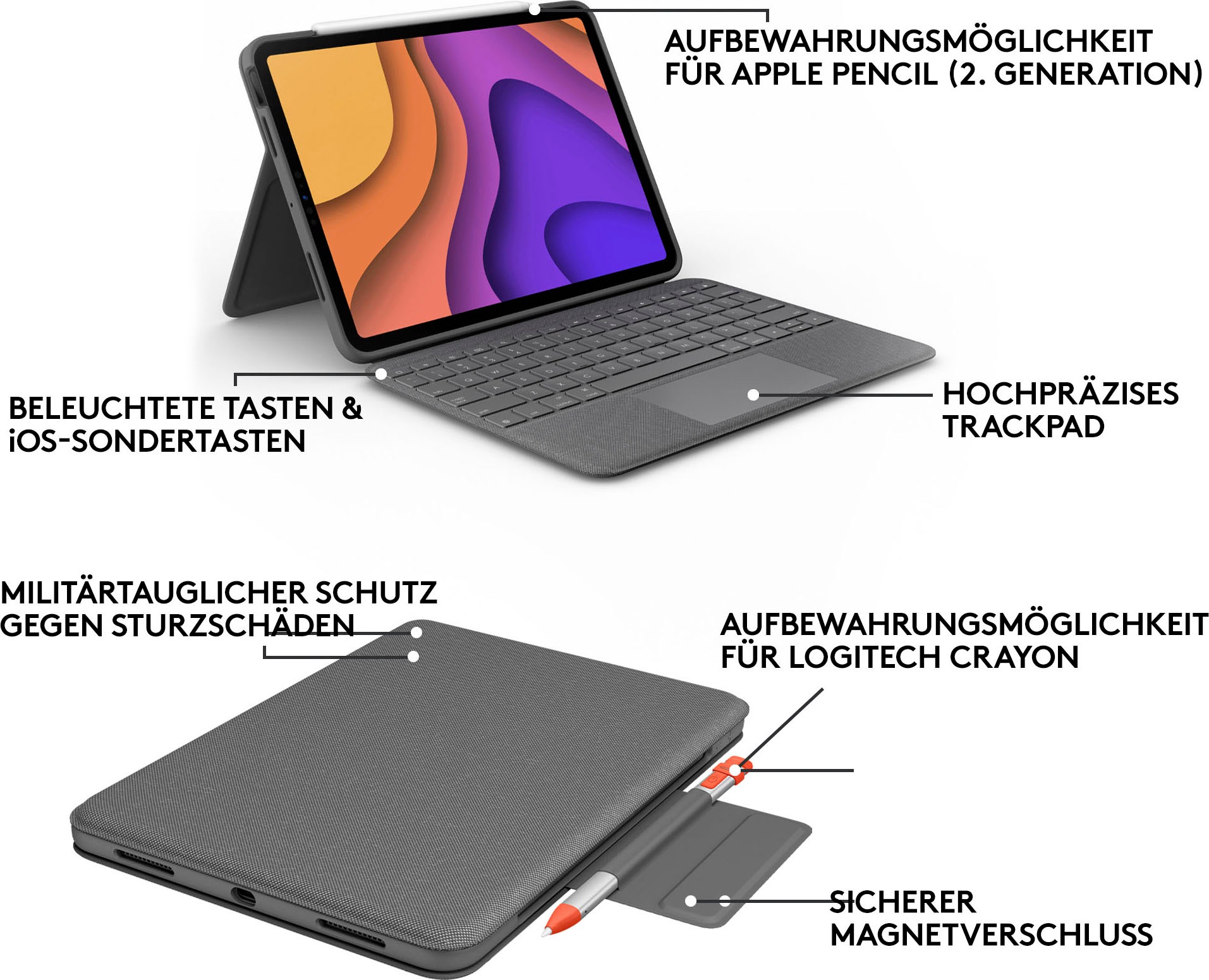 Logitech iPad-Tastatur »Folio Touch iPad Hülle«, (Touchpad)