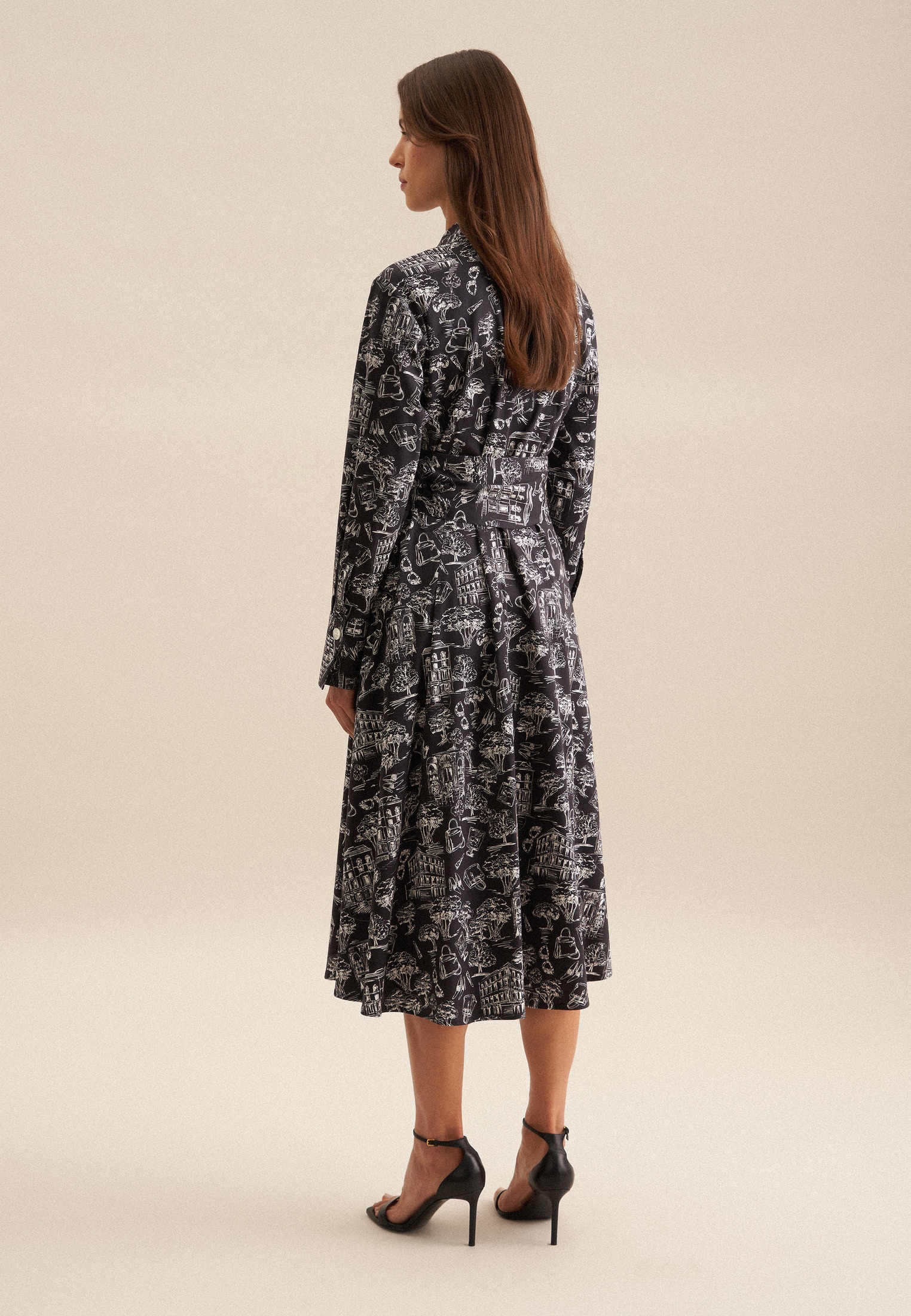 seidensticker Sommerkleid »Schwarze Rose« Langarm Kragen Druck