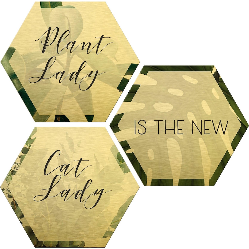 Wall-Art Metallbild »Plantlady is the new Catlady«, Natur, (Set)