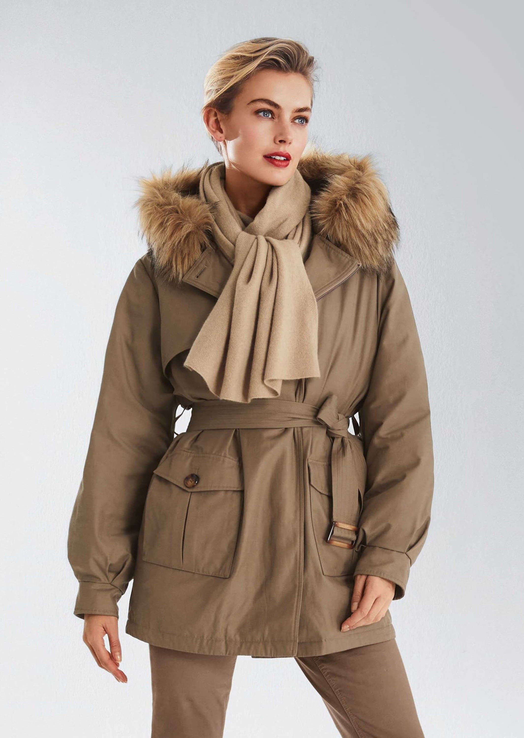 MADELEINE Trenchcoat »Parka Parka mit Kapuze und abnehmbarem Fake-Fur«