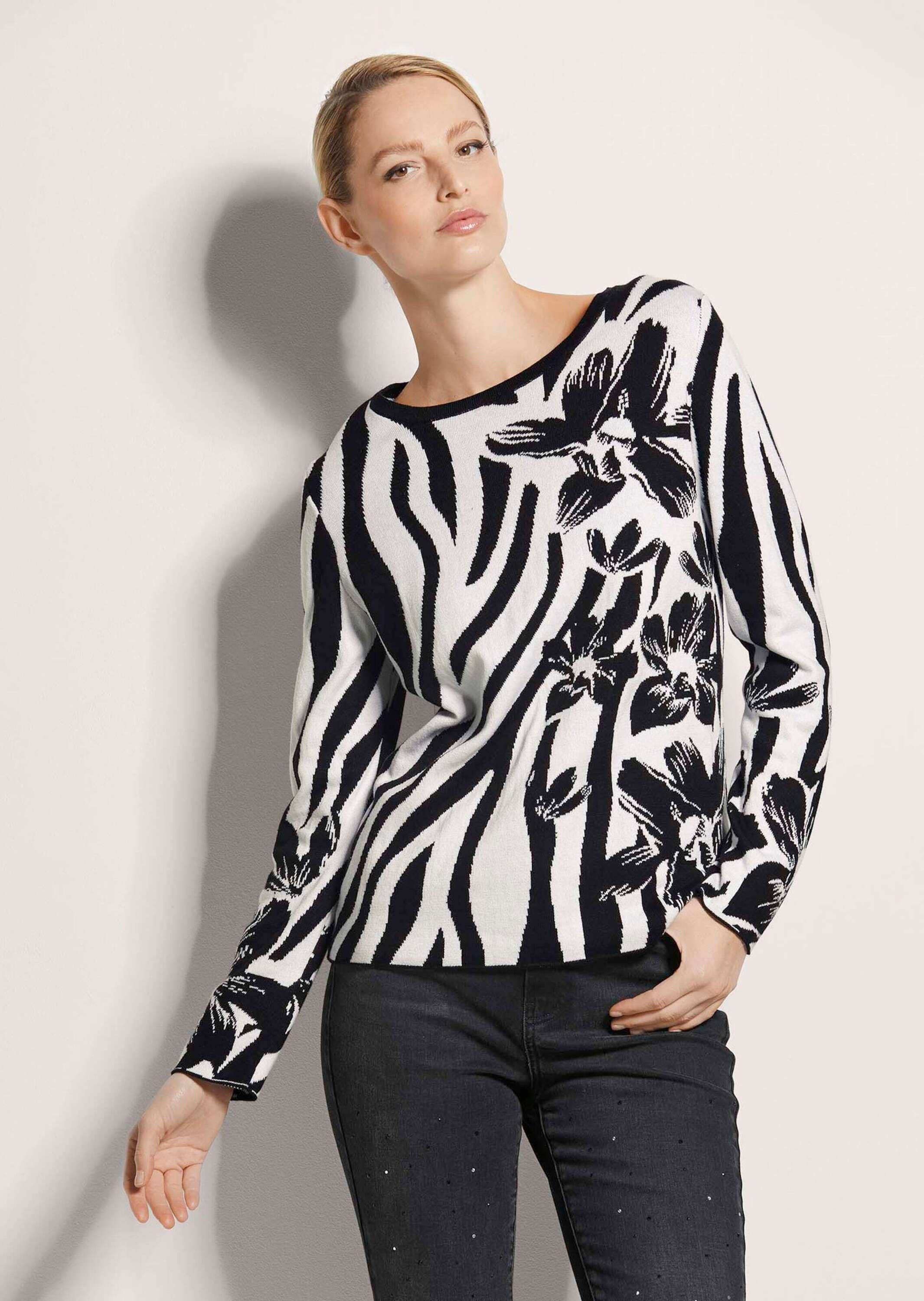 MADELEINE Longpullover »Strickpullover Intarsienpullover mit Zebra- und Blumenmuster«