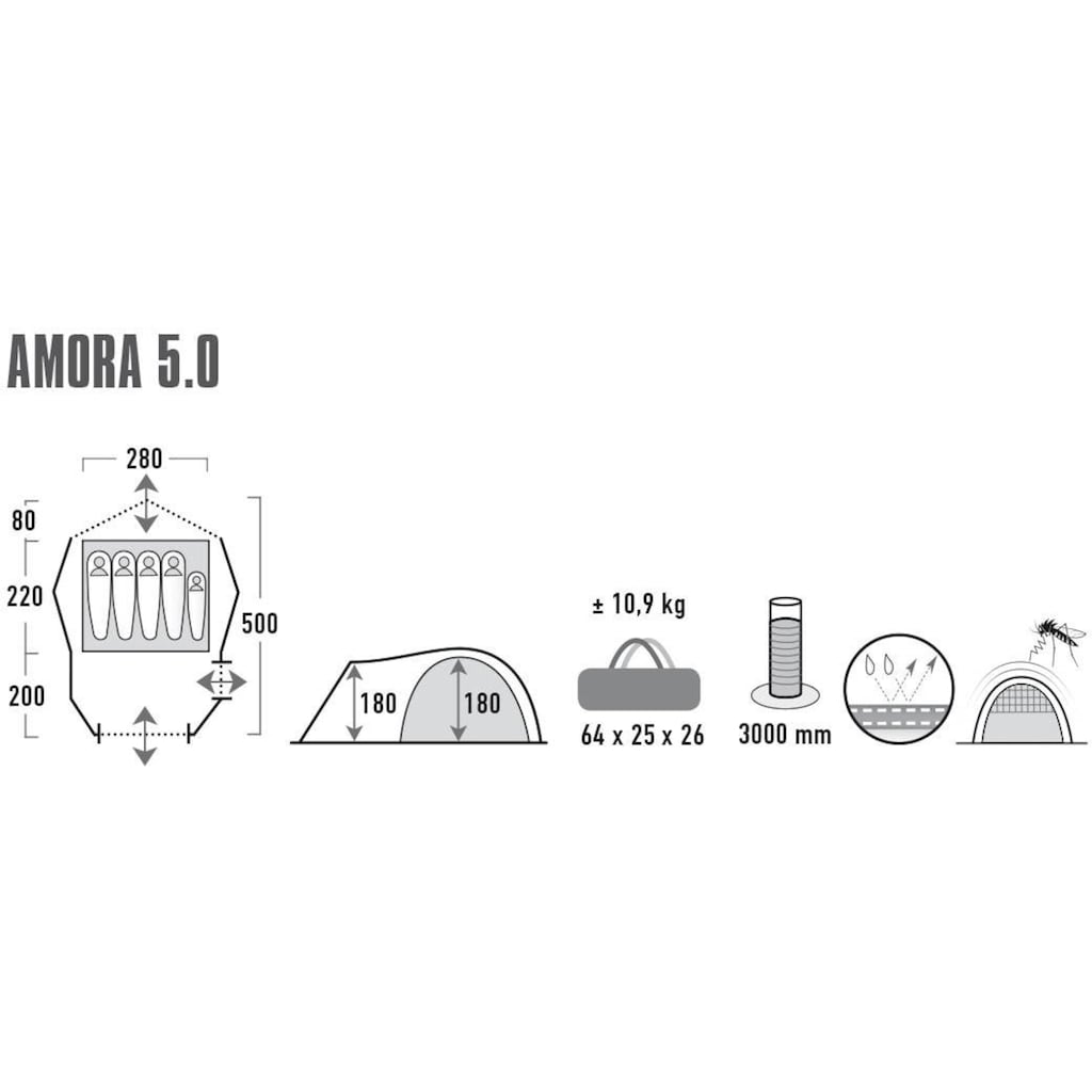 High Peak Kuppelzelt »Zelt Amora 5.0«, 5 Personen, (mit Transporttasche)
