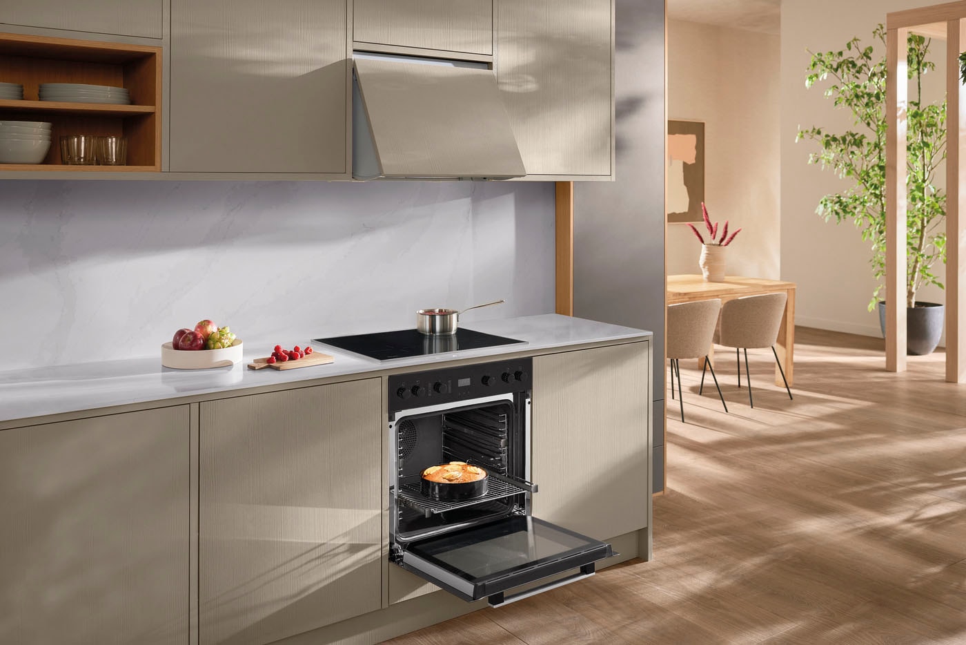 Miele Induktions Herd-Set »H2459I D OBSW + KM 7061 FR« mit Teleskopauszug nachrüstbar Herd-Set - Herd mit 2 FlexiClip-Auszügen sowie Induktionskochfeld