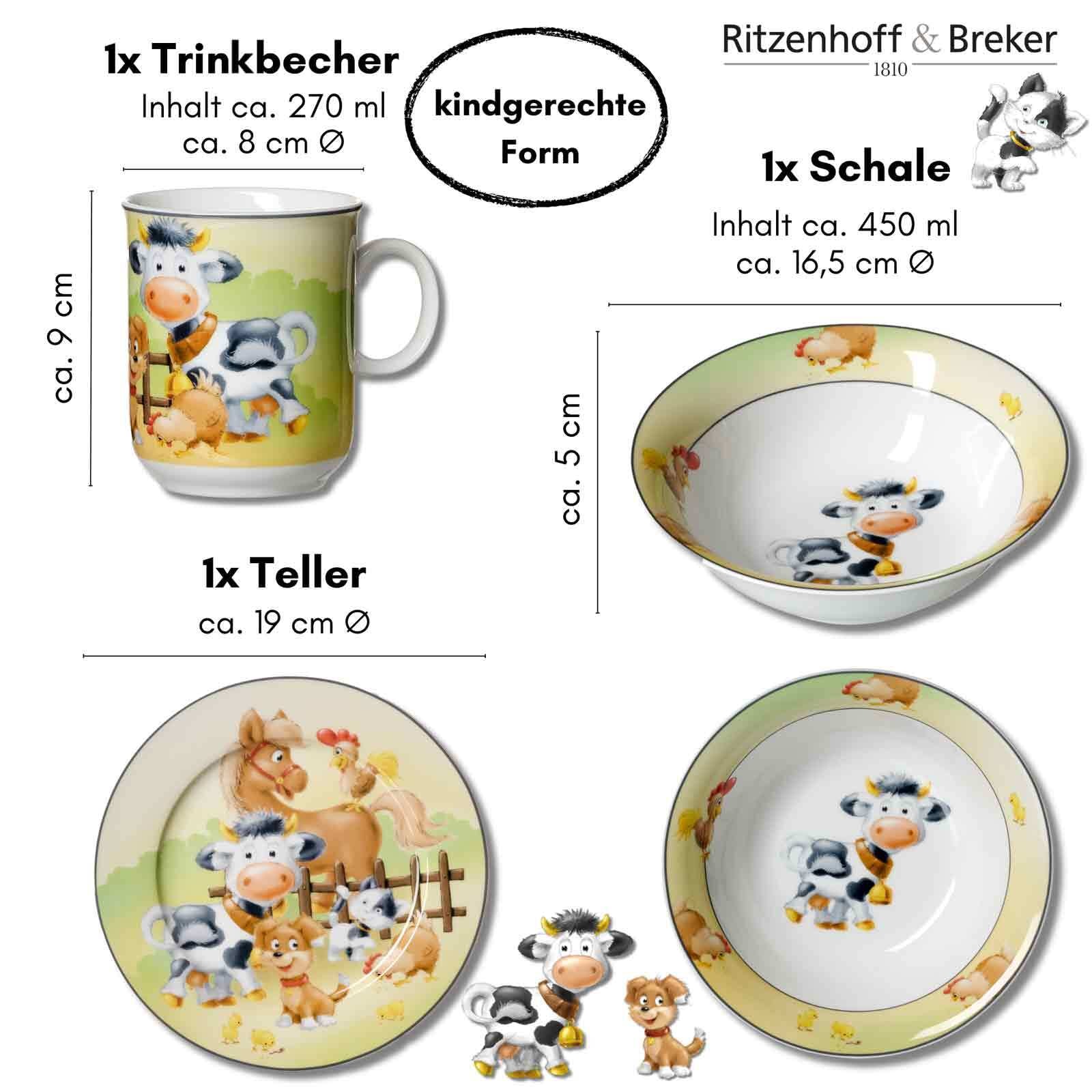 Ritzenhoff & Breker Kindergeschirr-Set »Kindergeschirr mit Besteck Hoftiere bunt« Spülmaschinengeeignet