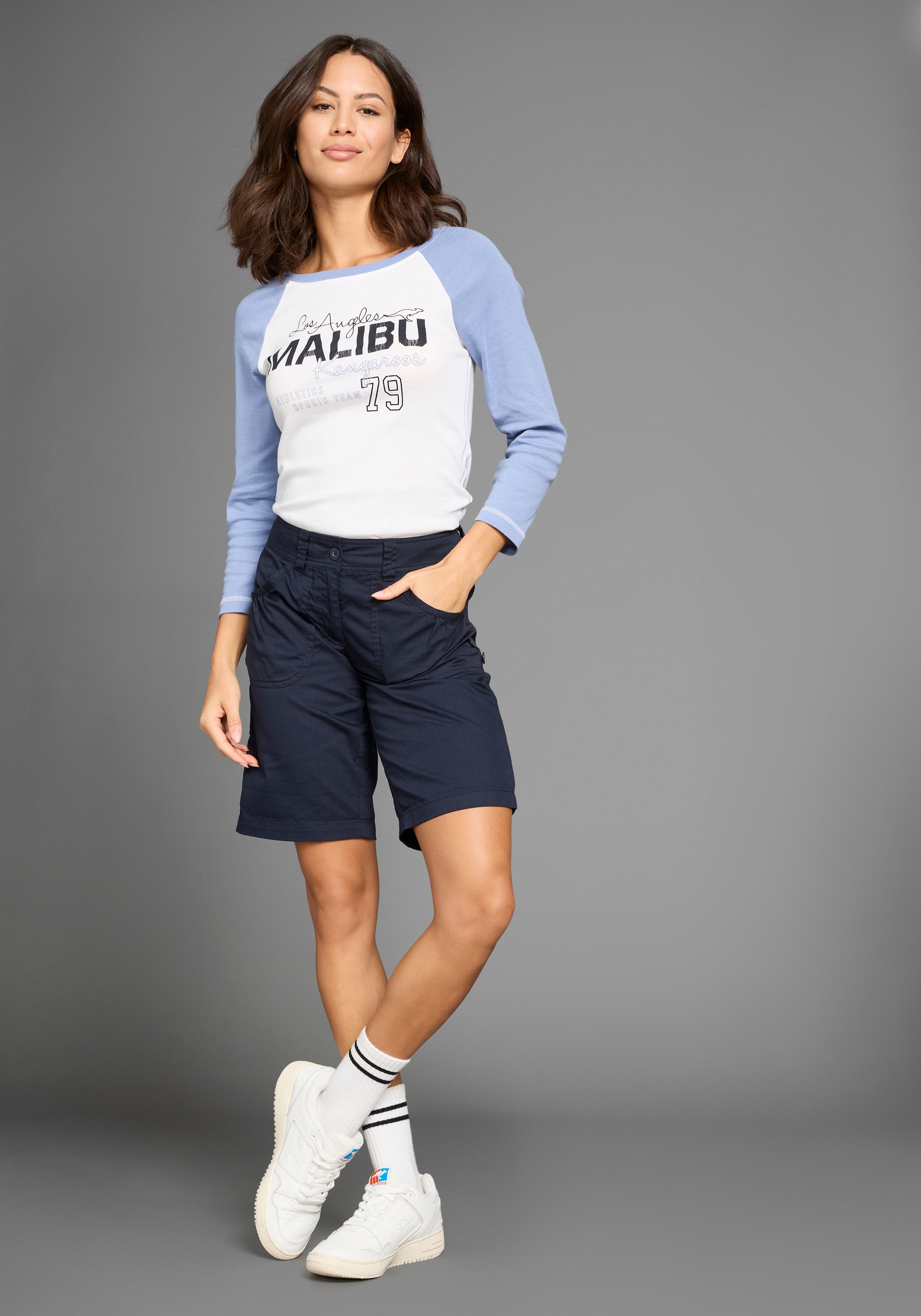 KangaROOS 3/4-Arm-Shirt, College-Shirt mit Frontdruck