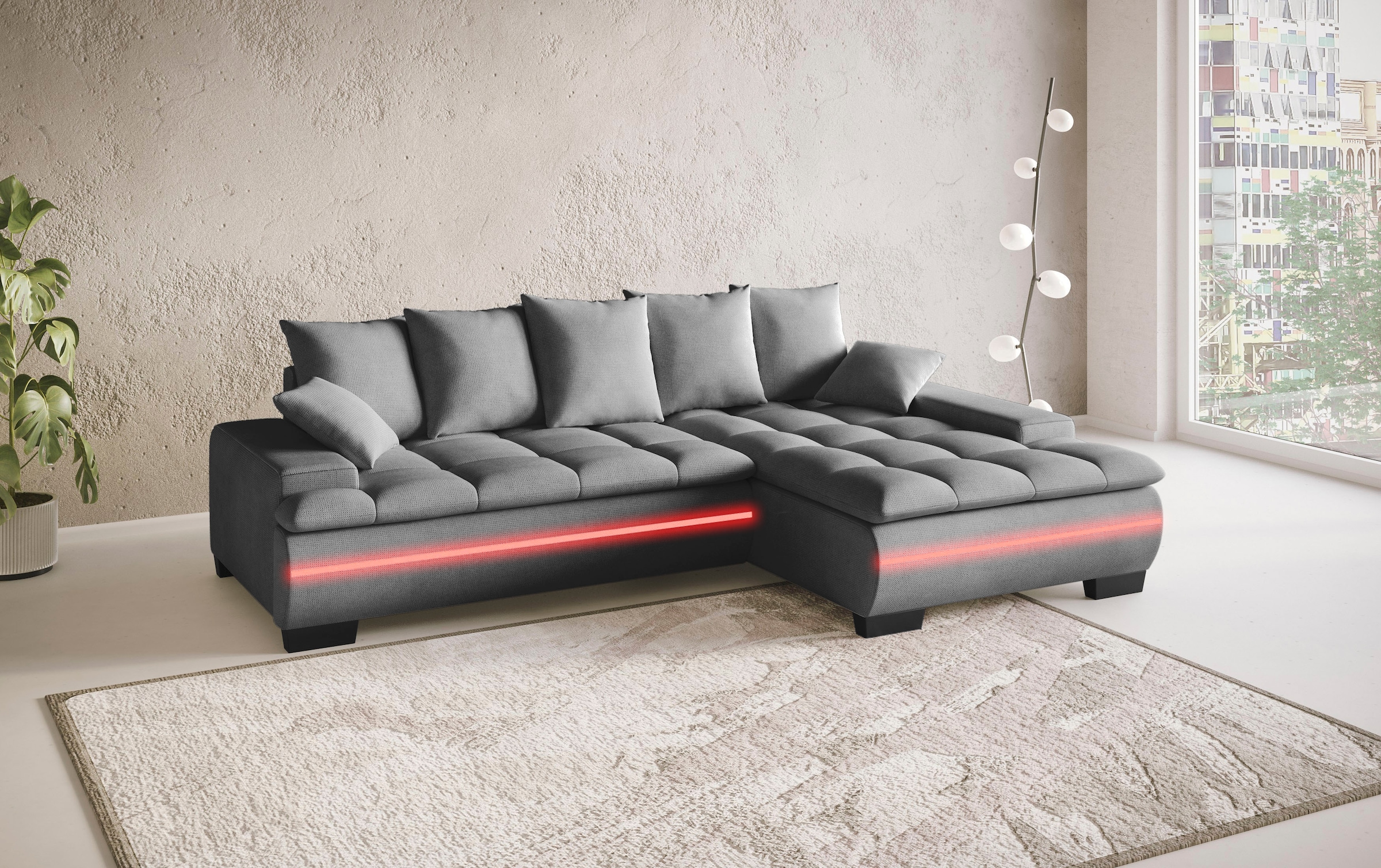 Mr. Couch Ecksofa »Haiti II, L-Form«, RGB-LED Beleuchtung, wahlweise mit Kaltschaum, Bett, Bettkasten