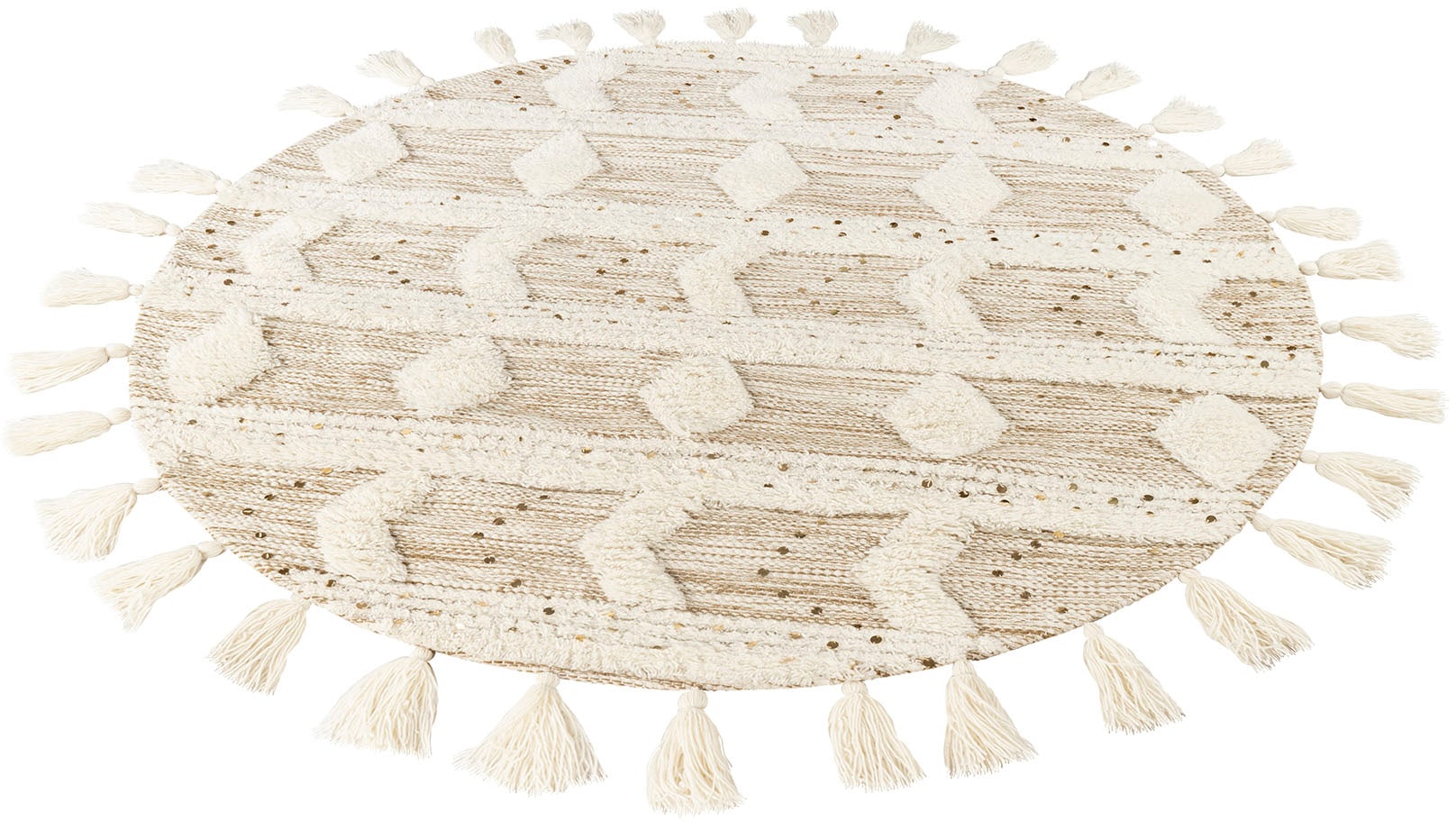 me gusta Wollteppich »Bohist 425«, rund, 18 mm Höhe, Wohnzimmer, Hoch-Tief-Struktur, Boho, Ethno