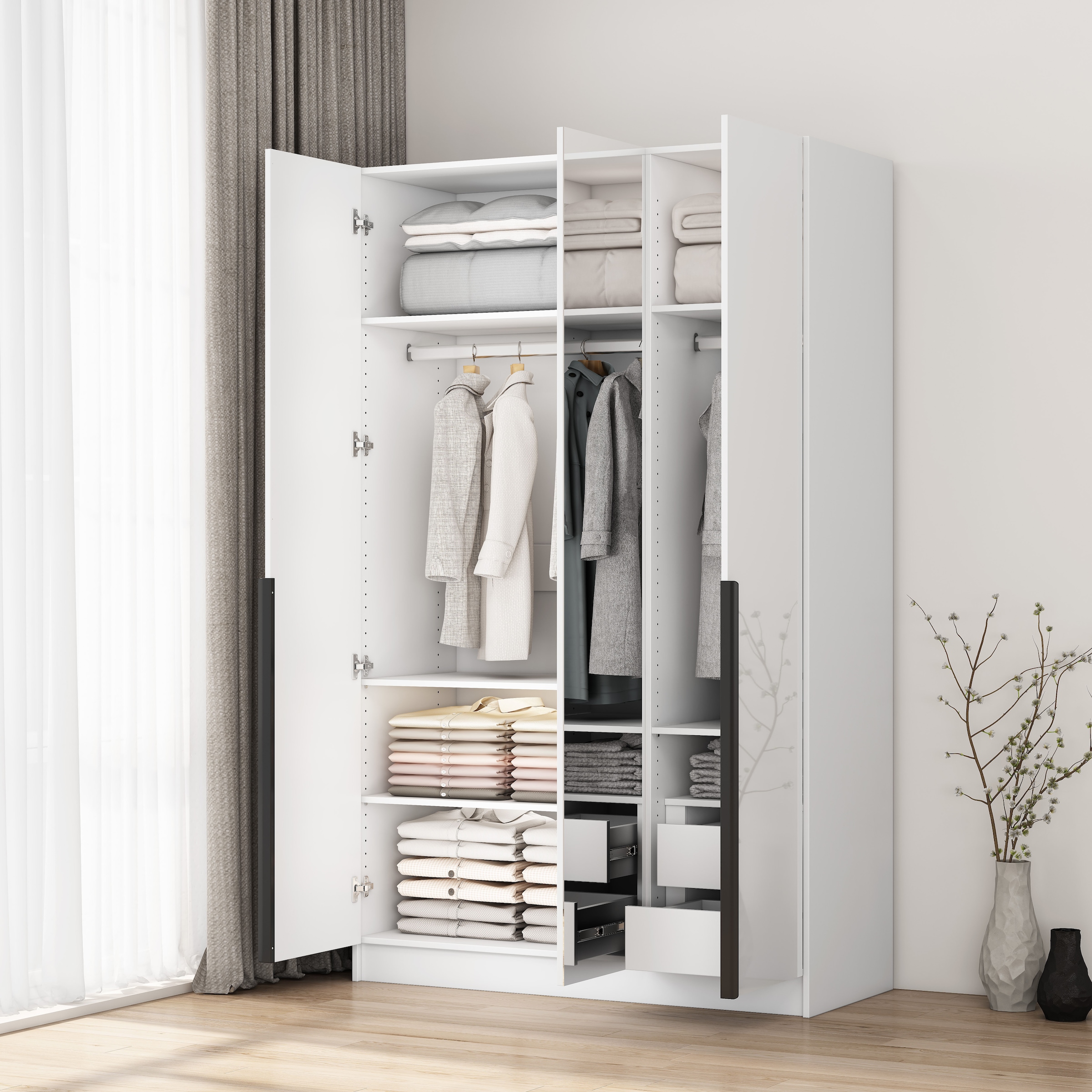 OTTO home Kleiderschrank »Annor Schlafzimmerschrank Breite 122cm hochglanz Schrank Garderobe« Drehtürenschrank mit perfekter Innenausstattung - elegante Türgriffe